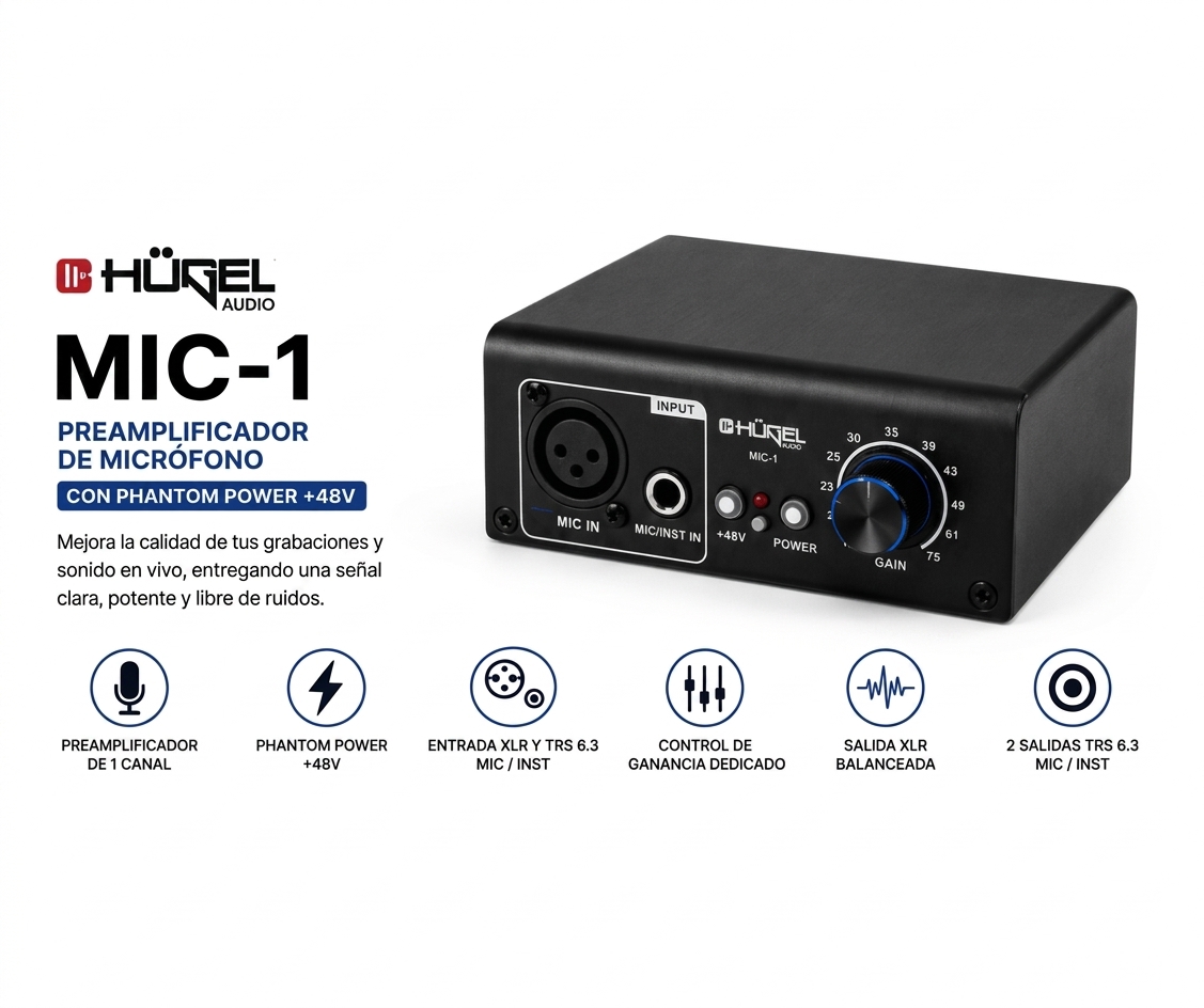 Preamplificador Microfono Hügel Mic-1 Phantom Power Xlr Line - Imagen 3