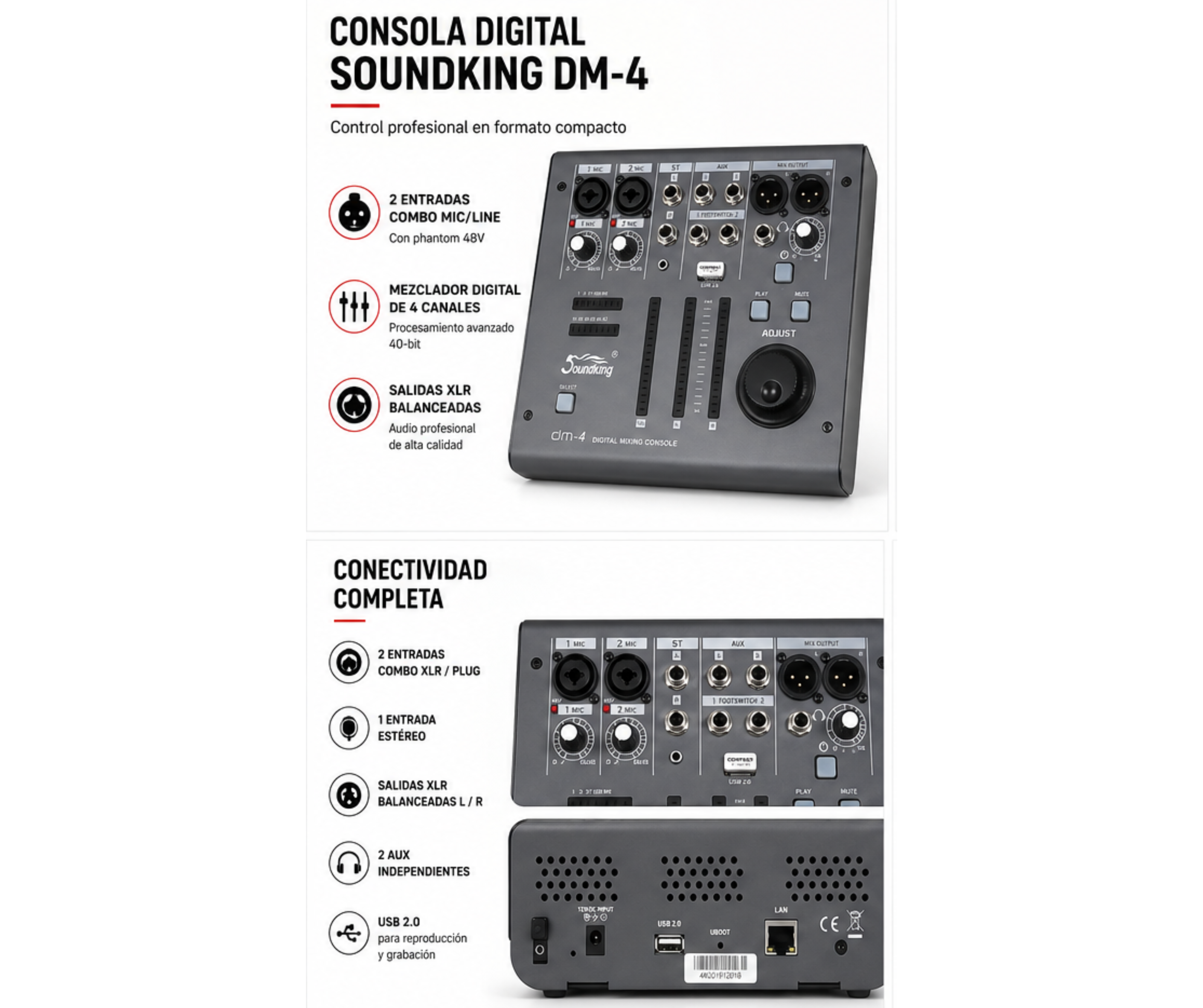 Consola Mixer Digital Soundking Dm-4 4 Canales USB P/ iPad - Imagen 5