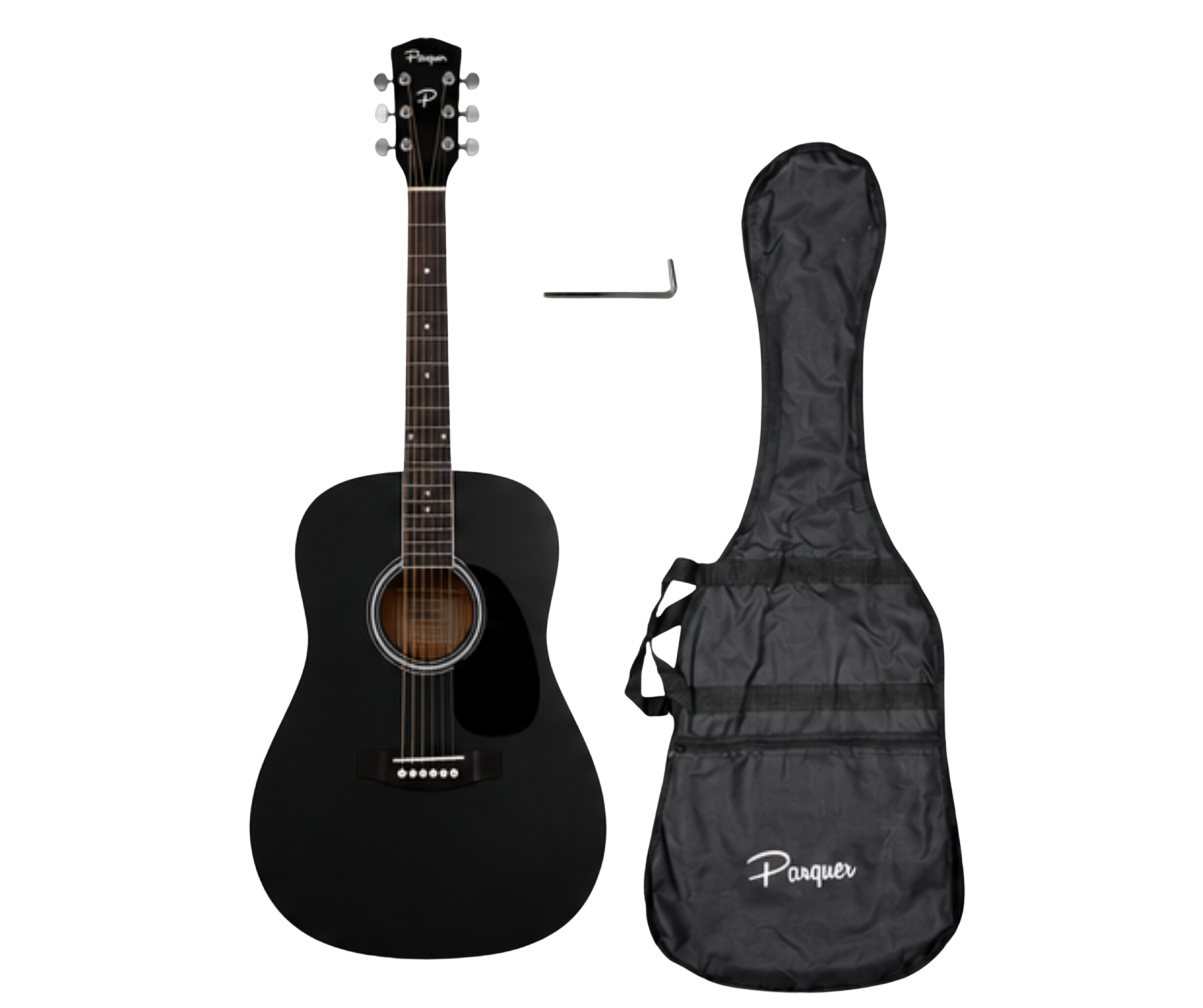 Guitarra Acústica Parquer Negra Mate Jumbo Funda