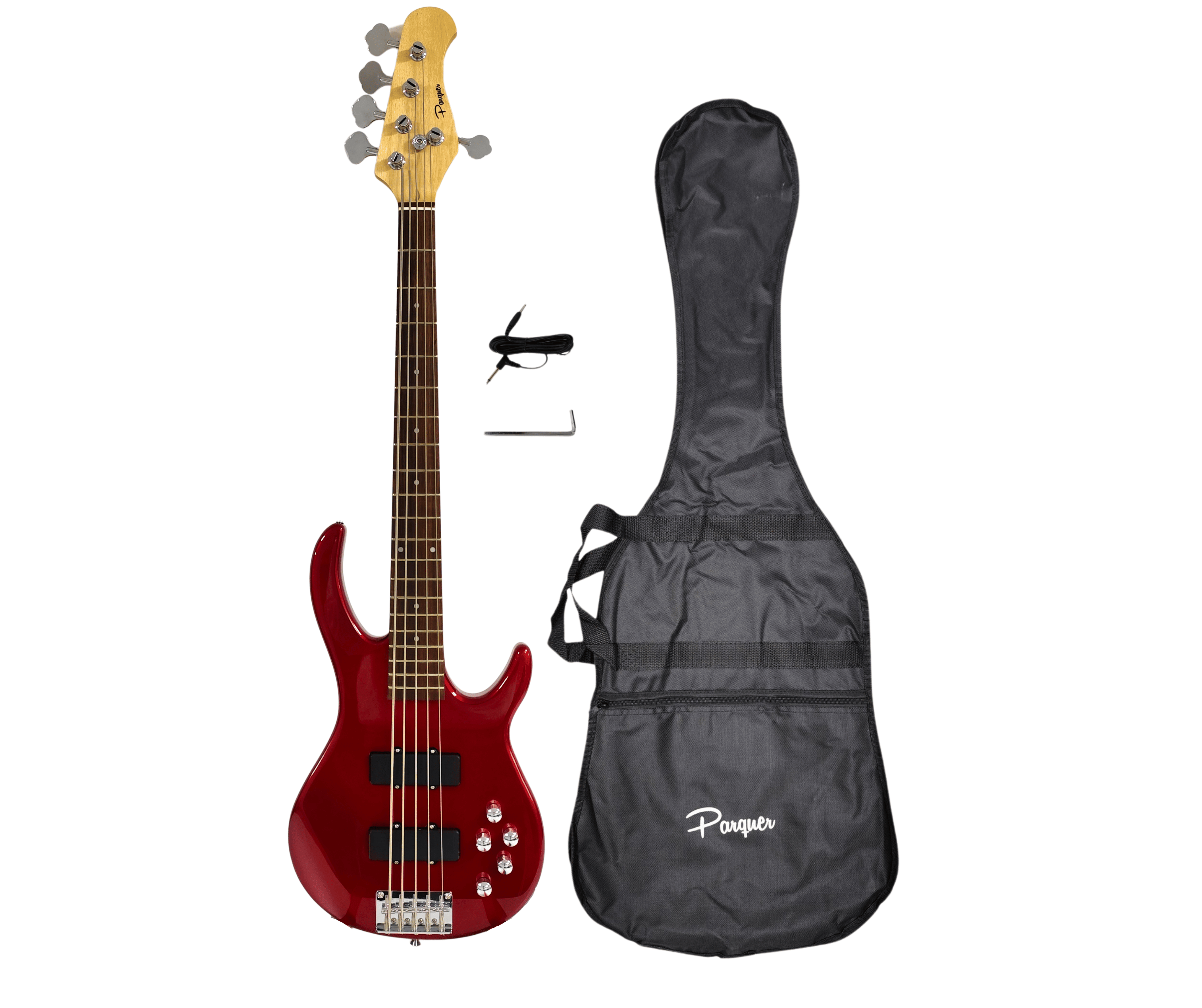 Bajo ElectRico Activo 5 Cuerdas Parquer Rojo con Funda