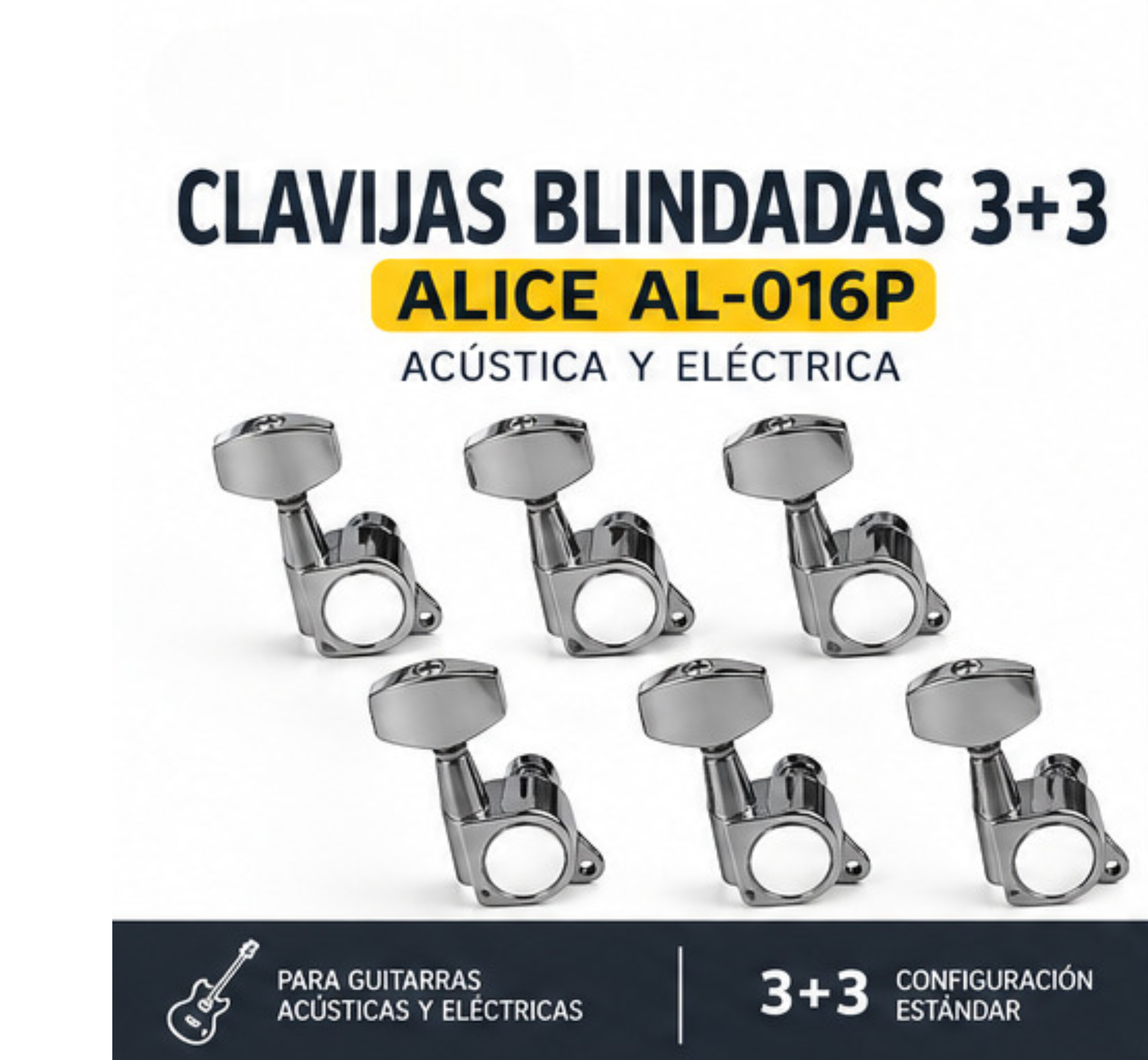 Juego de Clavijas Guitarra Eléctrica / Acustica Marca Alice - Imagen 7
