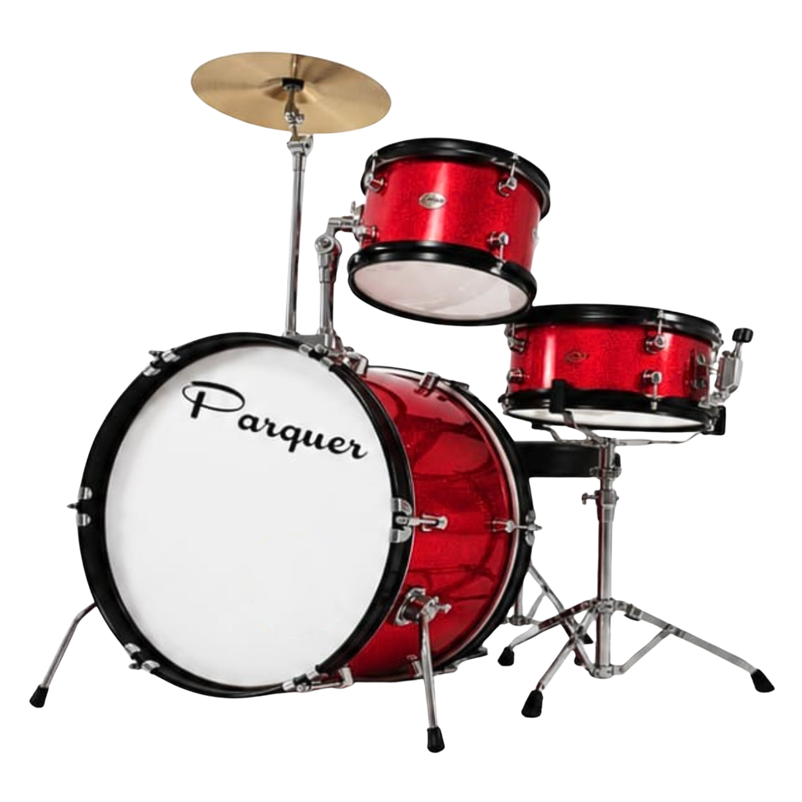 Batería Reforzada Niños Parquer Roja Pedal, Banqueta, Plato