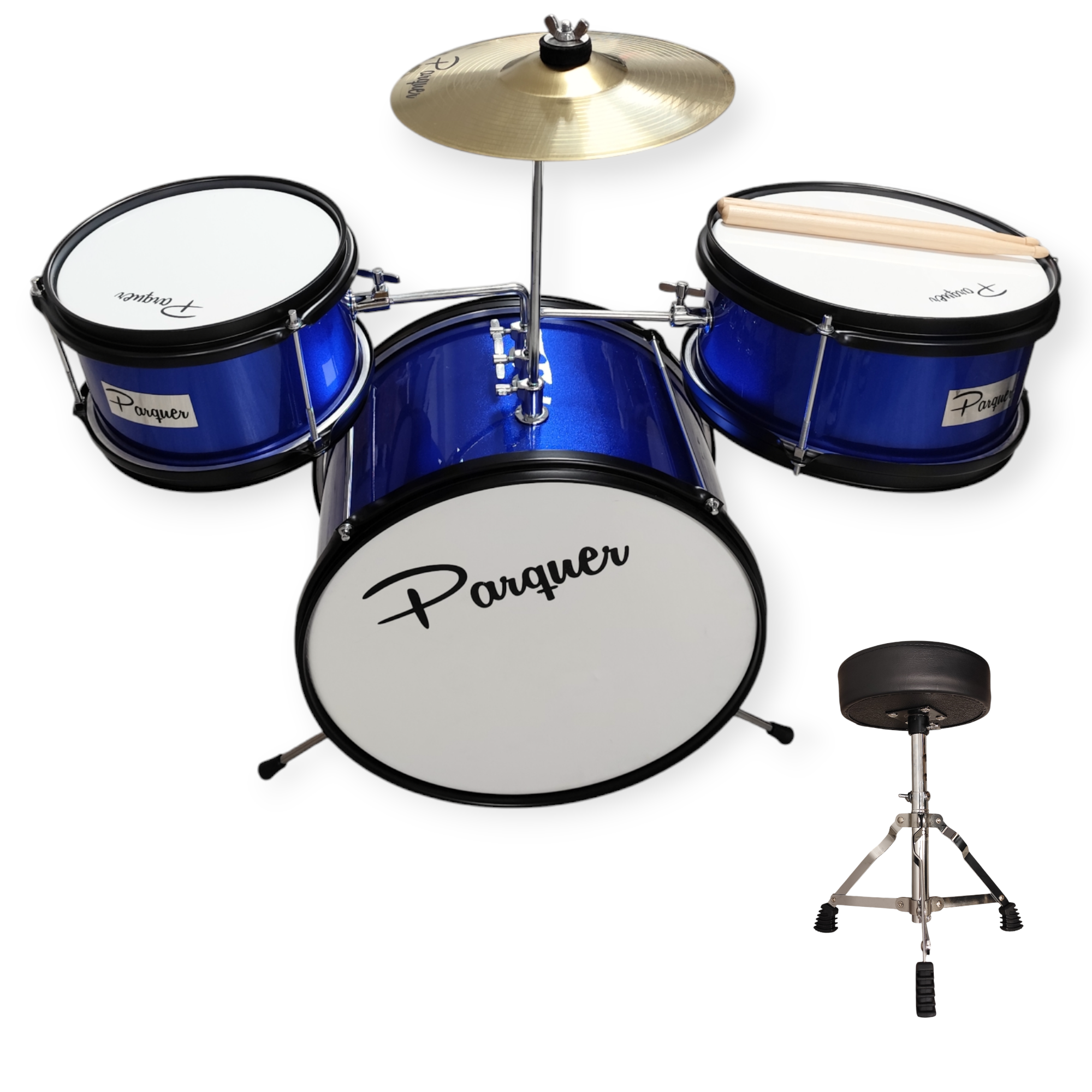 Batería Niños Infantil Parquer AZUL, Pedal, Banqueta, Plato