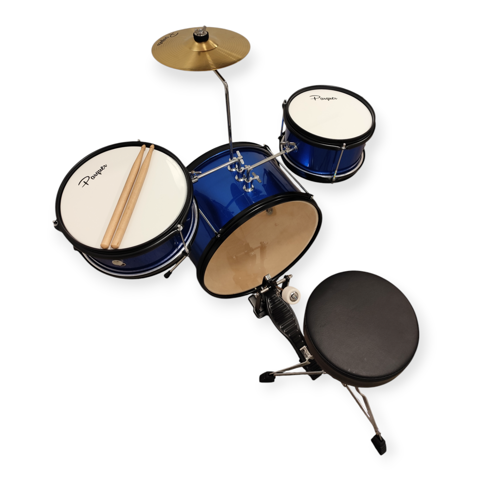 Batería Niños Infantil Parquer AZUL, Pedal, Banqueta, Plato - Imagen 4