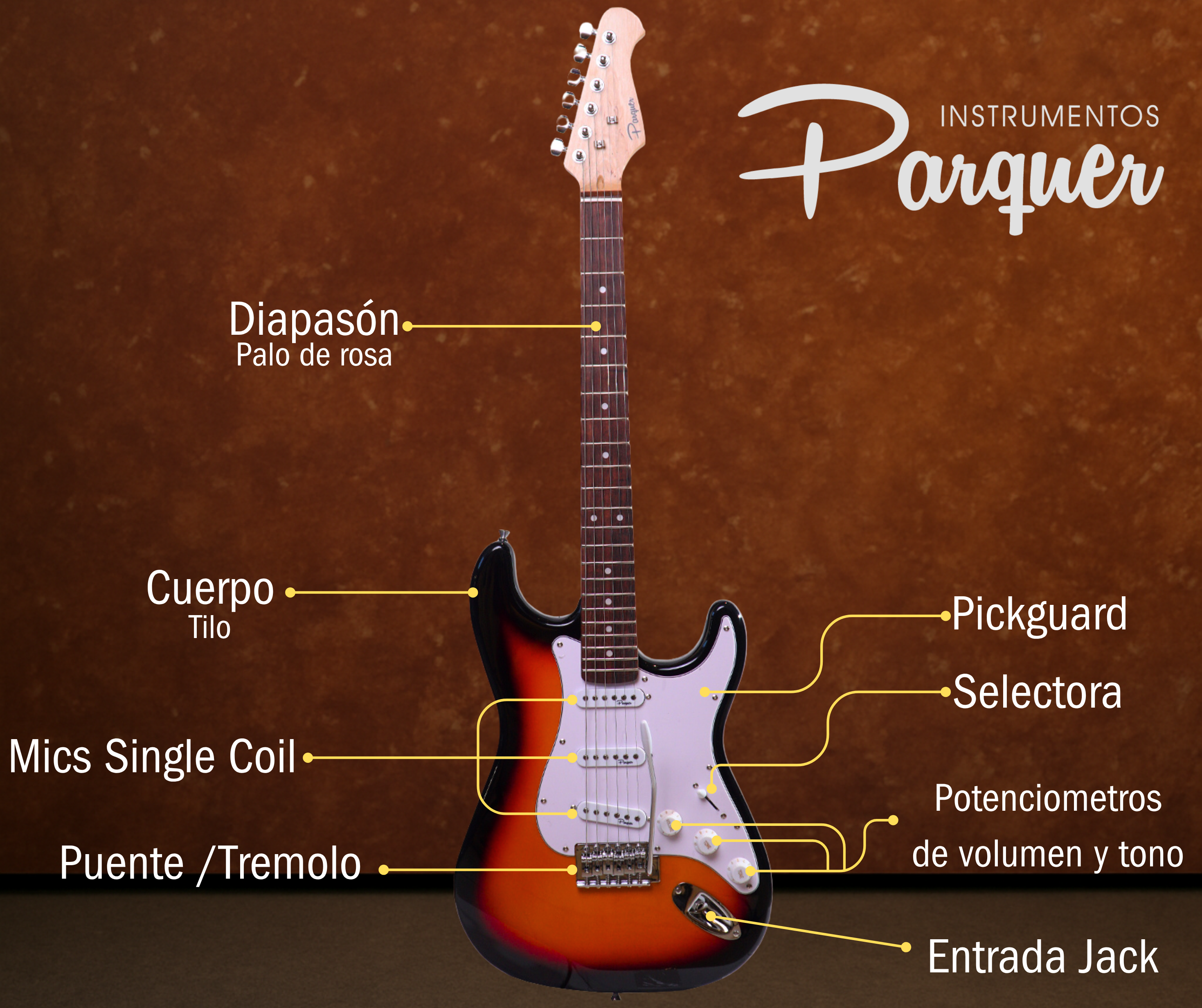 Guitarra Eléctrica Stratocaster Parquer Sunburst con Funda - Imagen 2