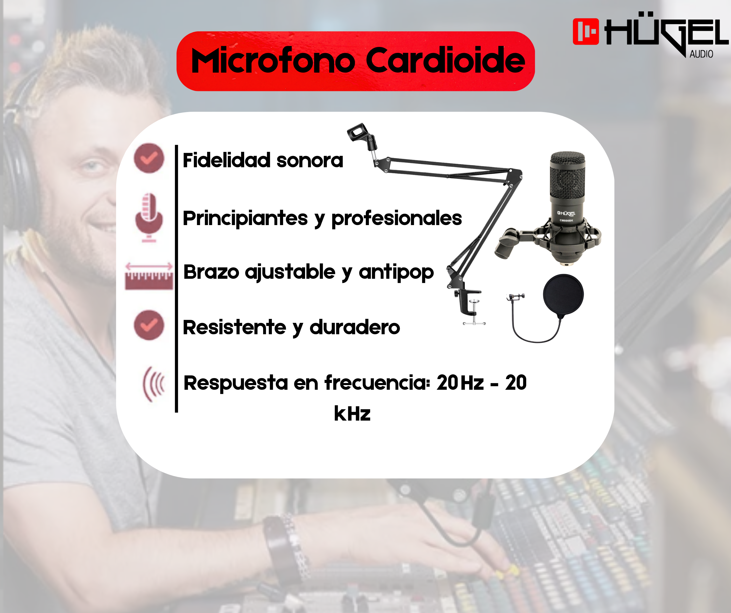 Micrófono Hügel Cm800 Kit Condensador Cardioide Negro - Imagen 4
