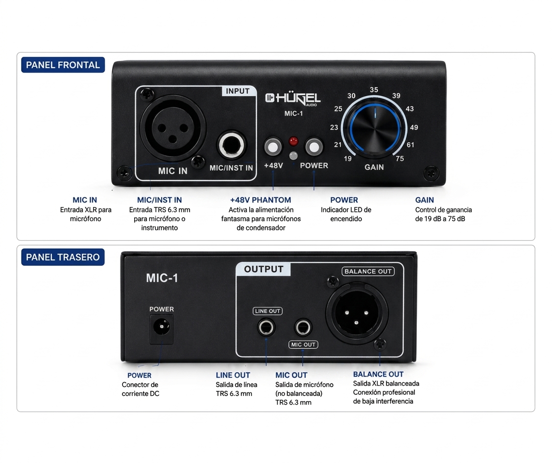 Preamplificador Microfono Hügel Mic-1 Phantom Power Xlr Line - Imagen 5