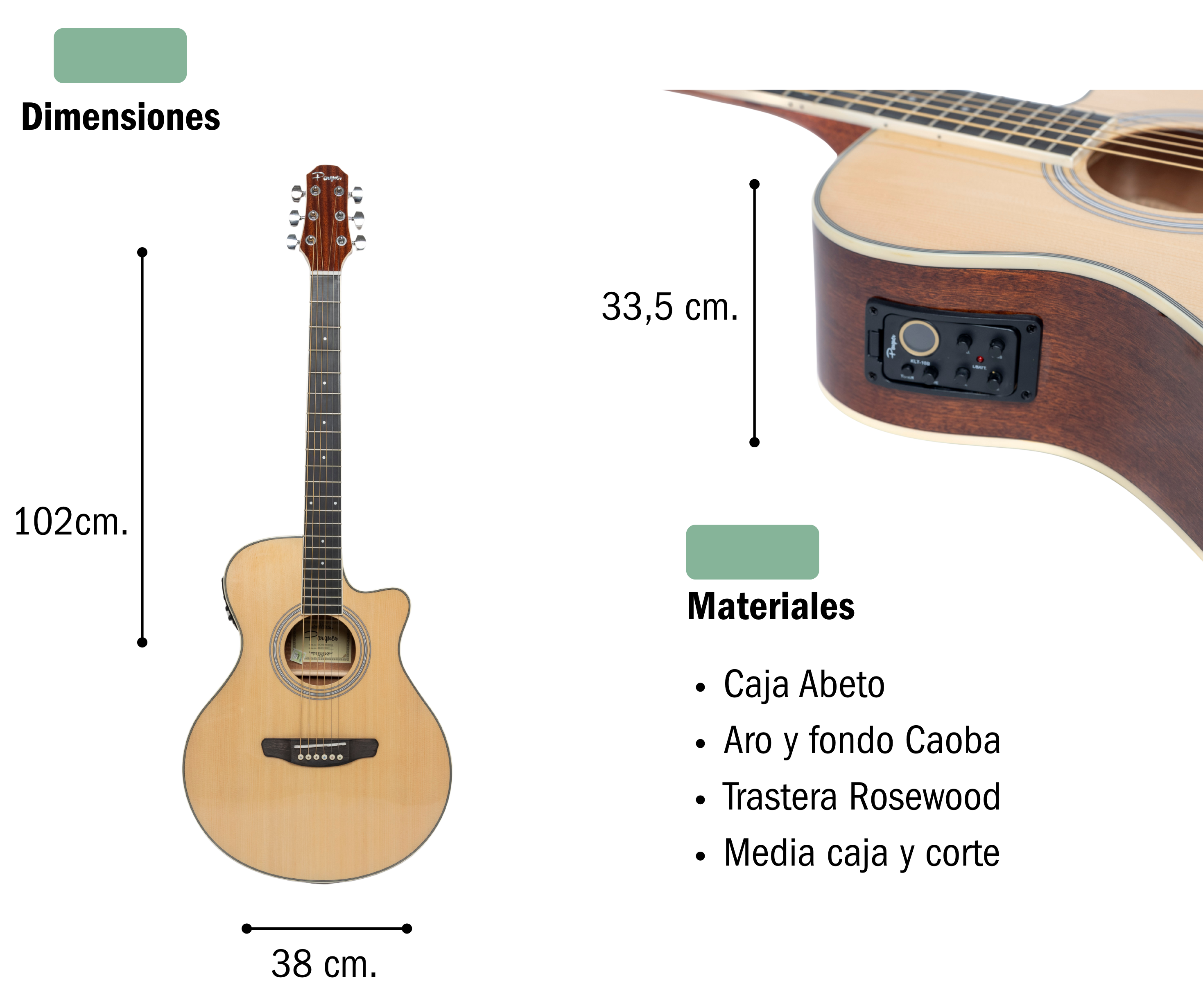 Guitarra Electroacústica Parquer Master Media Caja con Corte - Imagen 3