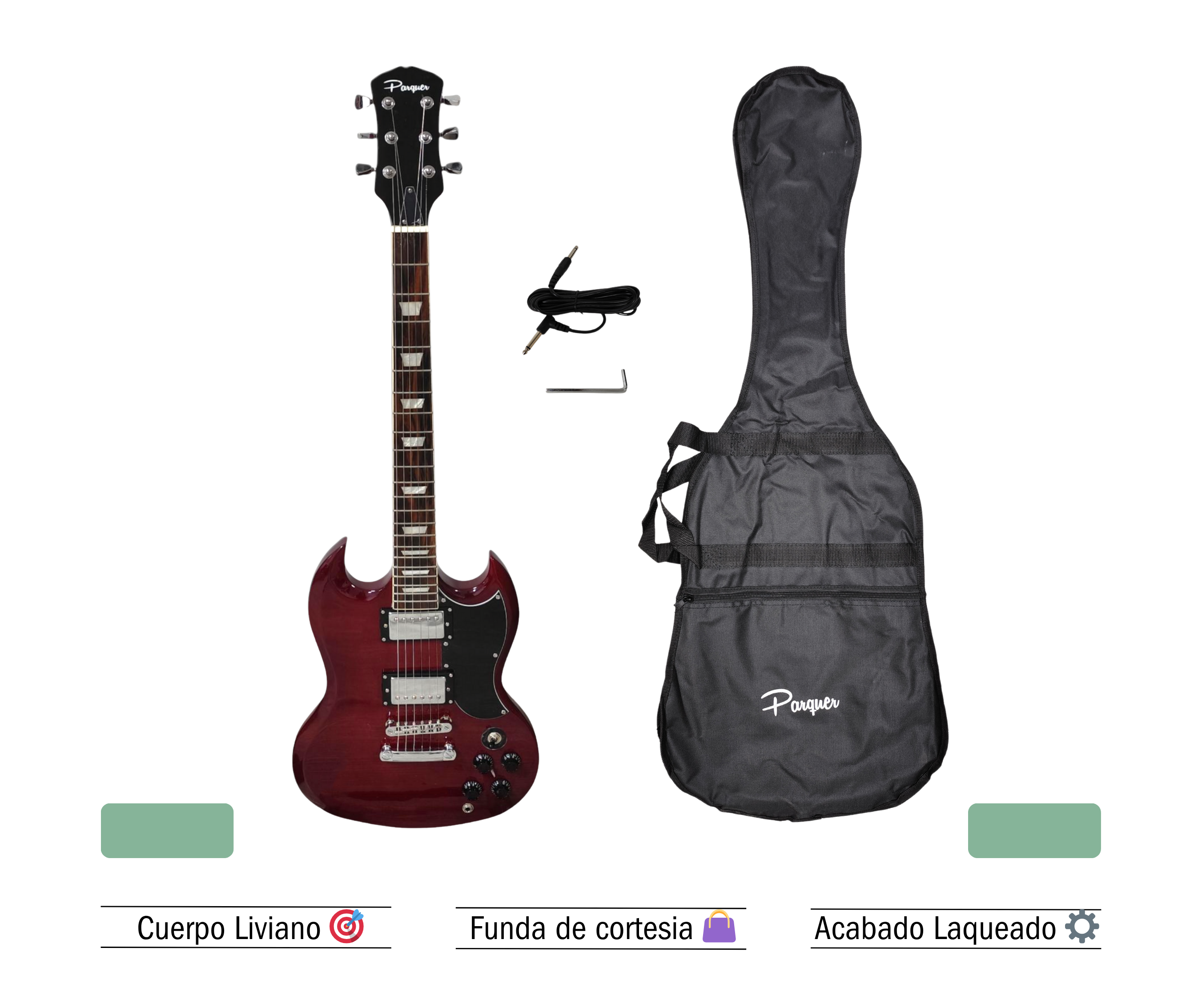 Guitarra Eléctrica Parquer Sg Cherry Roja con Funda - Imagen 3