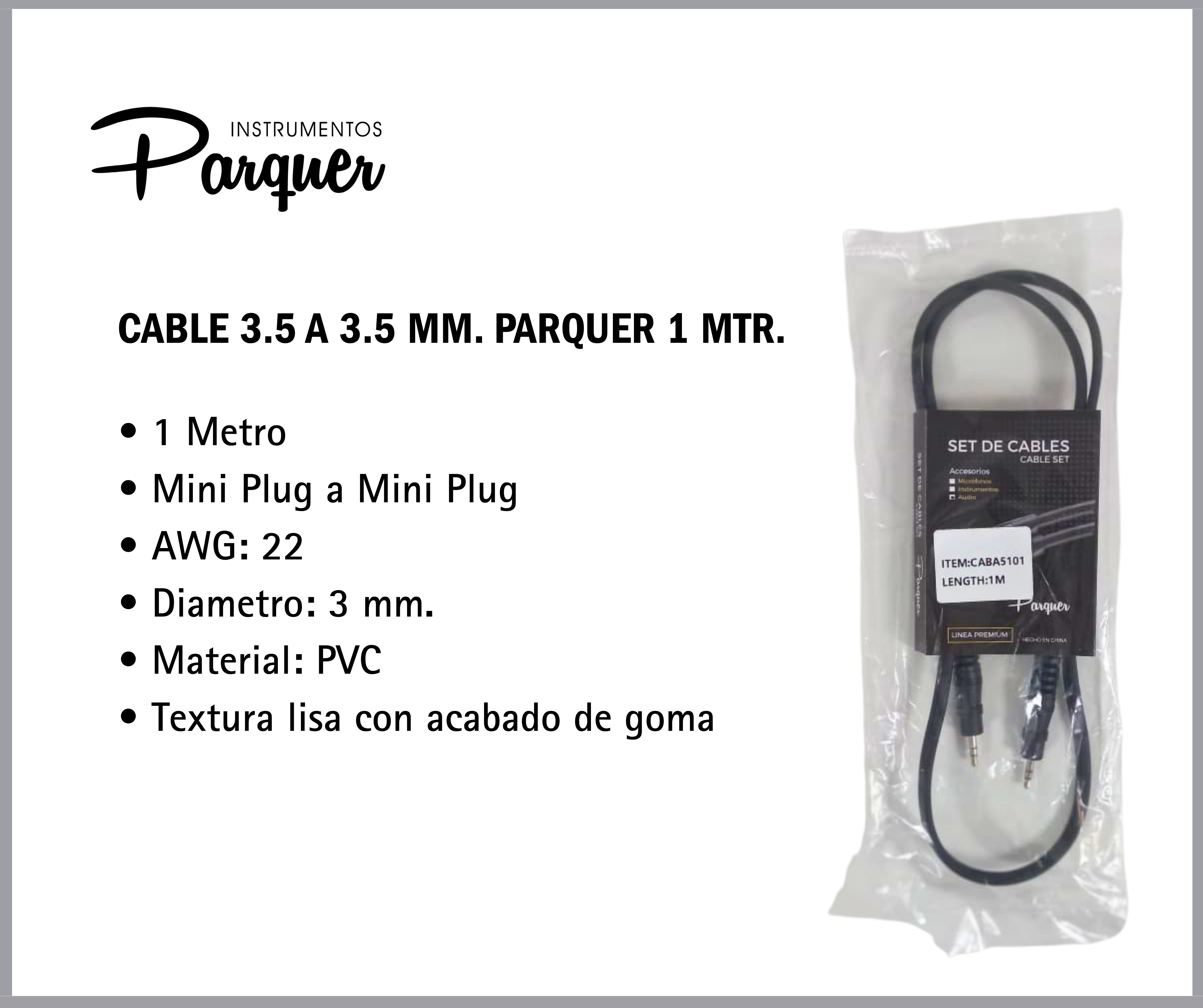 Cable Mini Plug a Mini Plug 1 Mtrs Parquer - Imagen 2