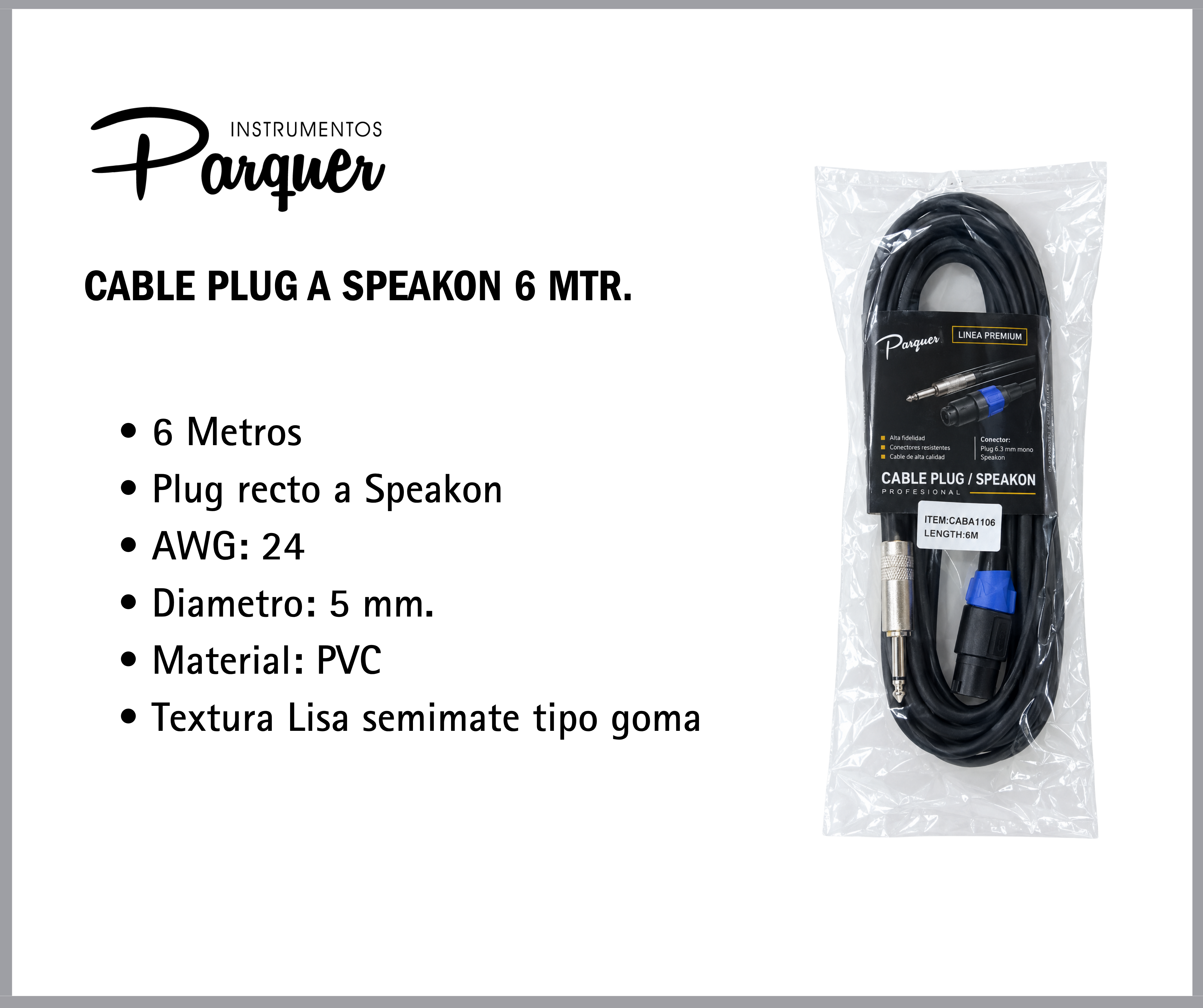 Cable Plug a Speakon Parquer Profesional 6 Metros - Imagen 2