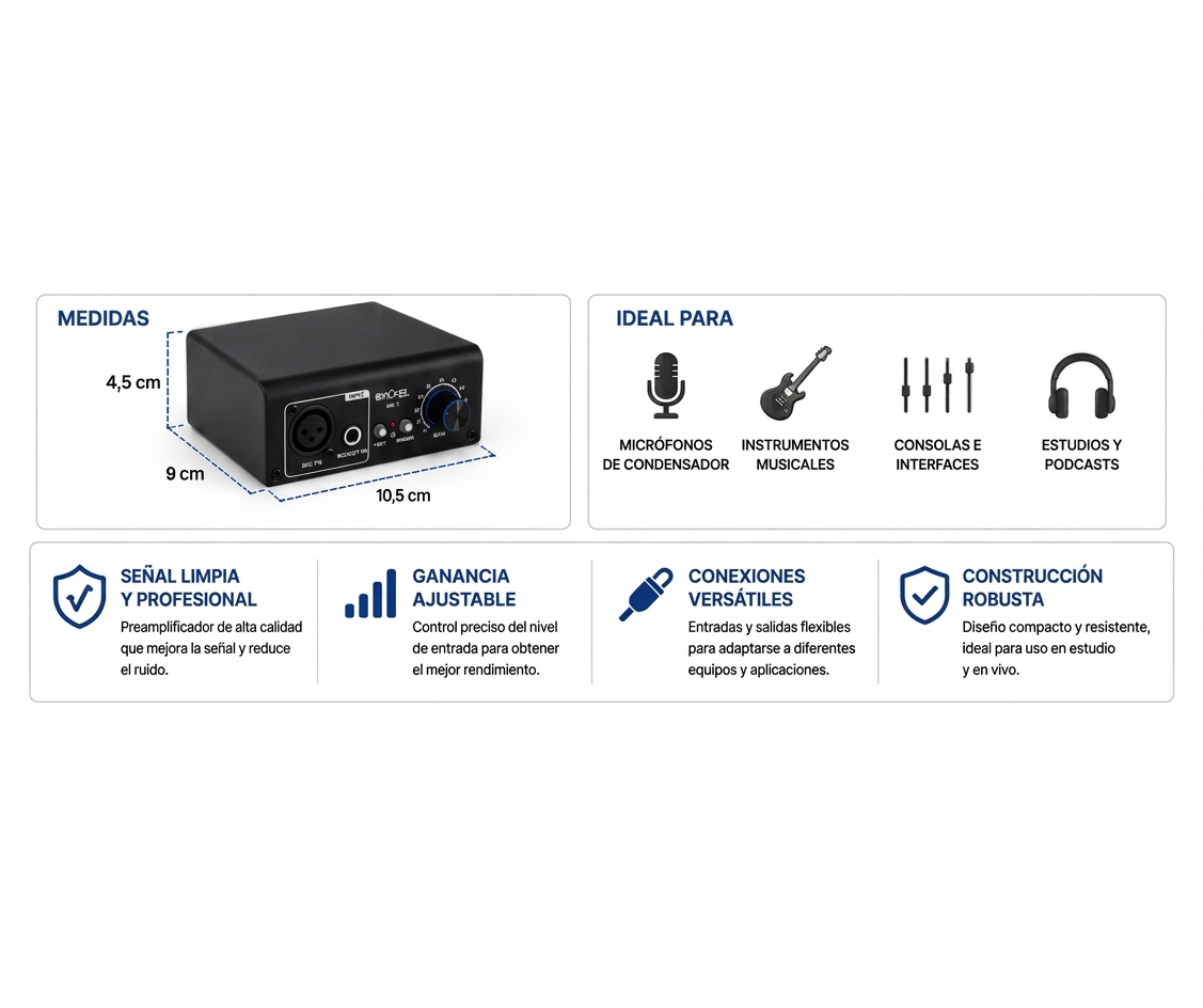 Preamplificador Microfono Hügel Mic-1 Phantom Power Xlr Line - Imagen 4
