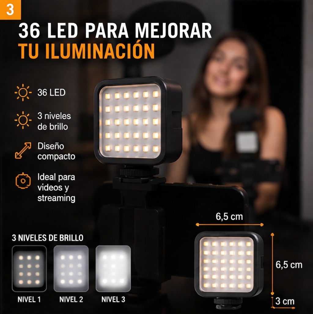 Kit Streaming Hügel Micrófono Luz Led Soporte Celular - Imagen 4