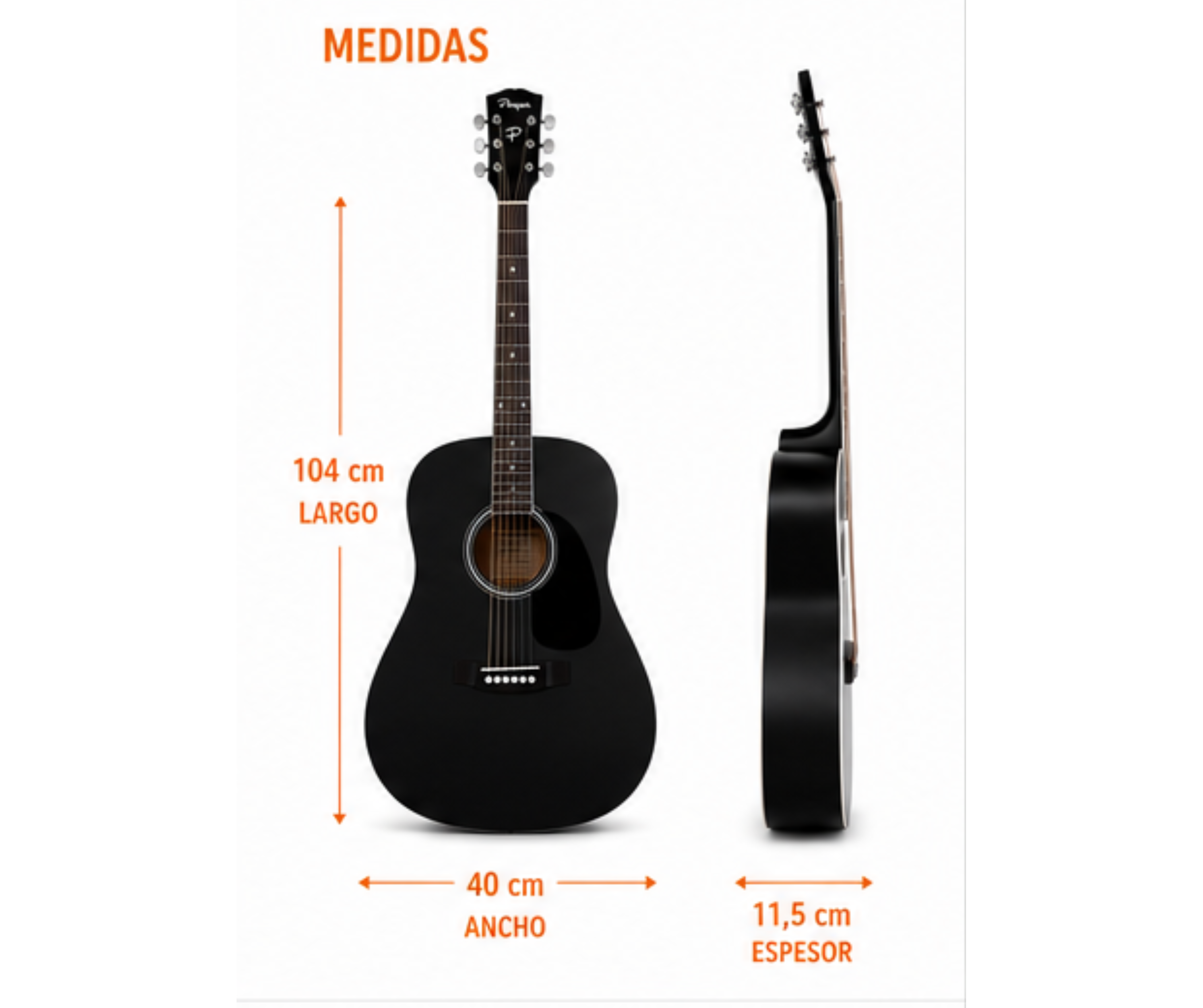 Guitarra Acústica Parquer Negra Mate Jumbo Funda - Imagen 4