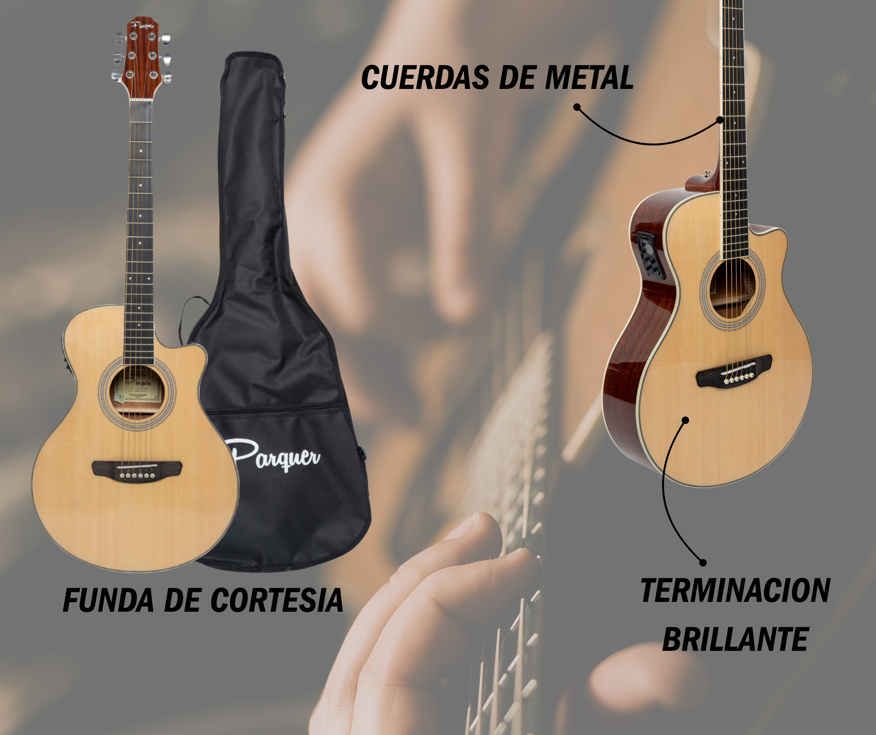 Guitarra Electroacústica Parquer Master Media Caja con Corte - Imagen 5