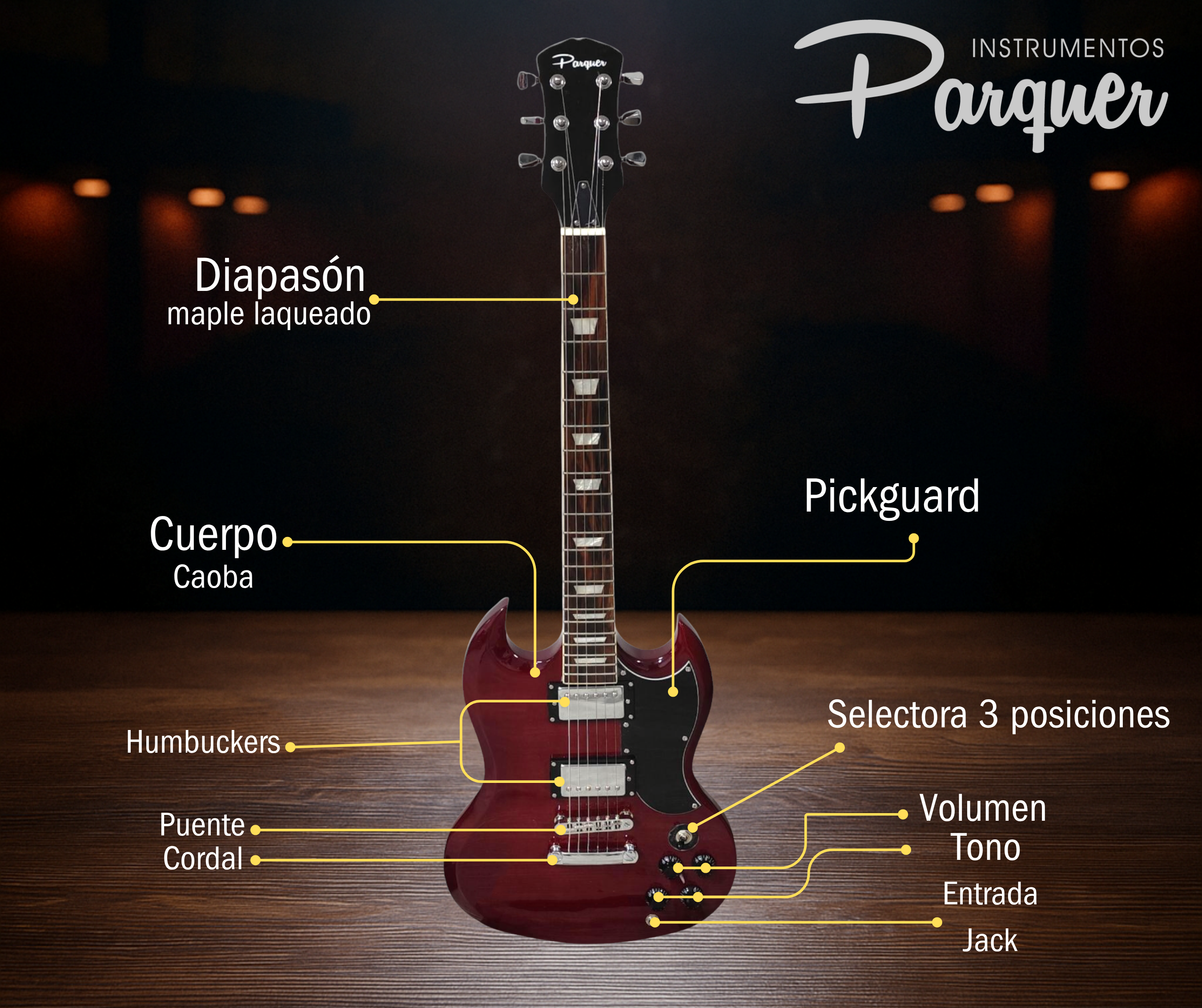 Guitarra Eléctrica Parquer Sg Cherry Roja con Funda - Imagen 2