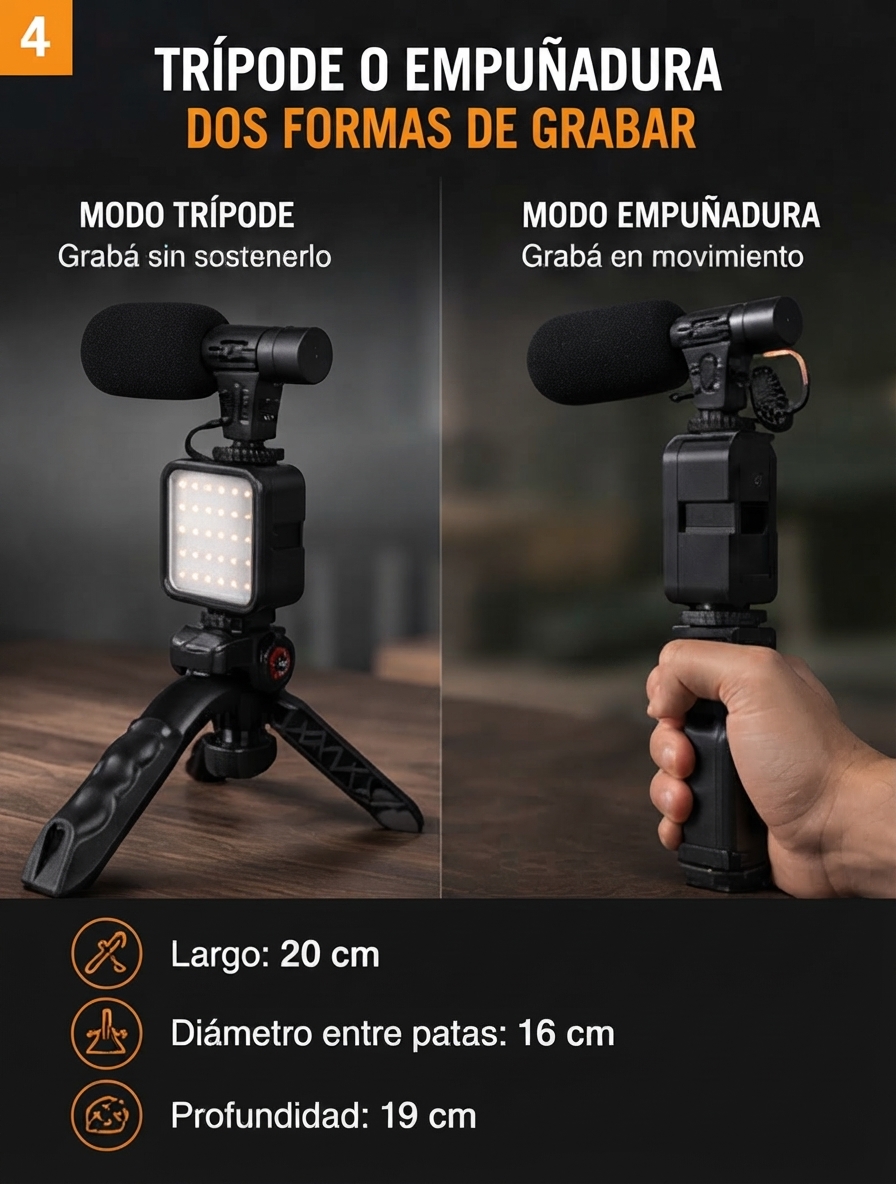 Kit Streaming Hügel Micrófono Luz Led Soporte Celular - Imagen 5