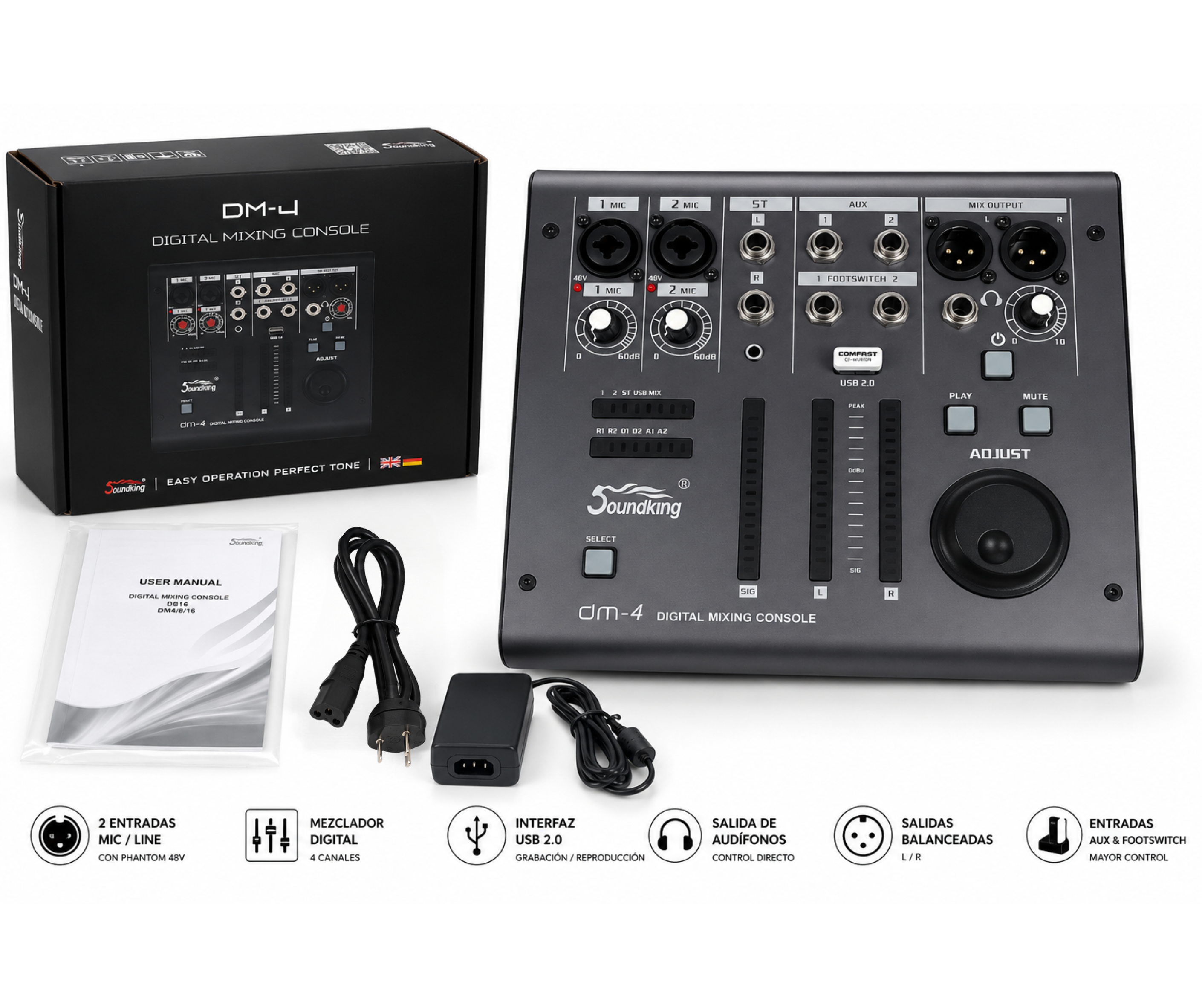 Consola Mixer Digital Soundking Dm-4 4 Canales USB P/ iPad - Imagen 2
