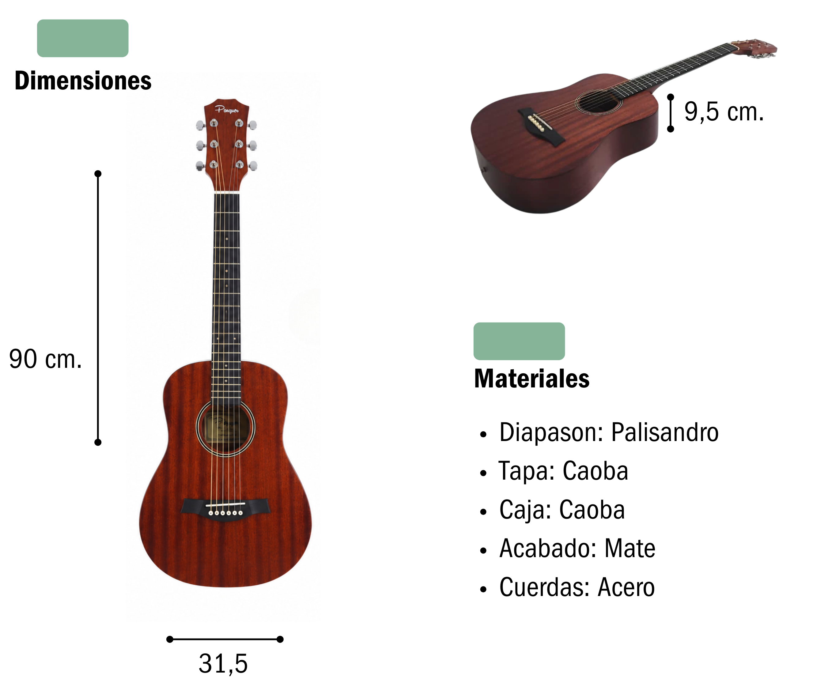 Guitarra Acustica Parquer Mini Baby 34 Marrón Oscuro - Imagen 4