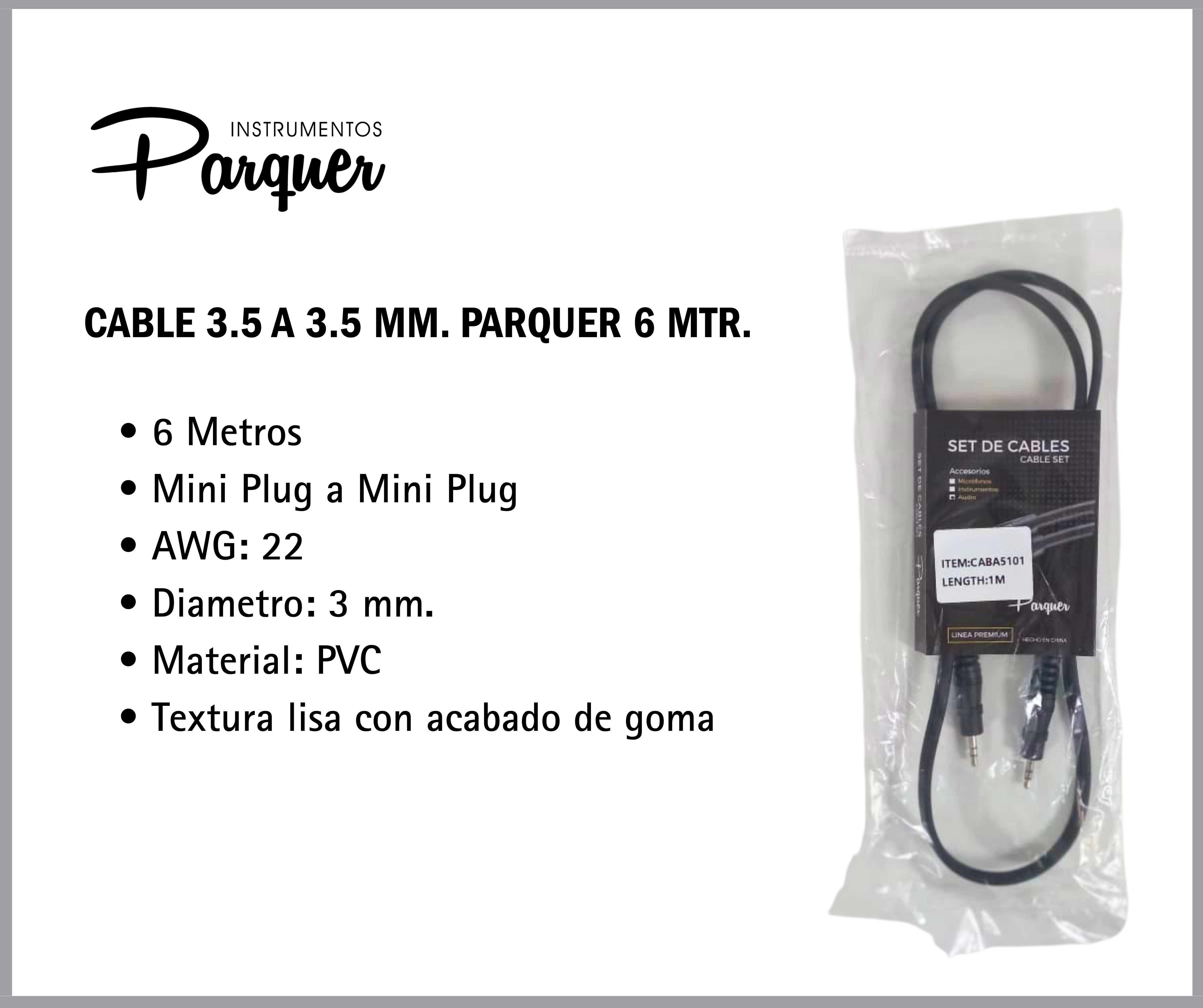 Cable Mini Plug a Mini Plug 6 Mtrs Parquer - Imagen 2