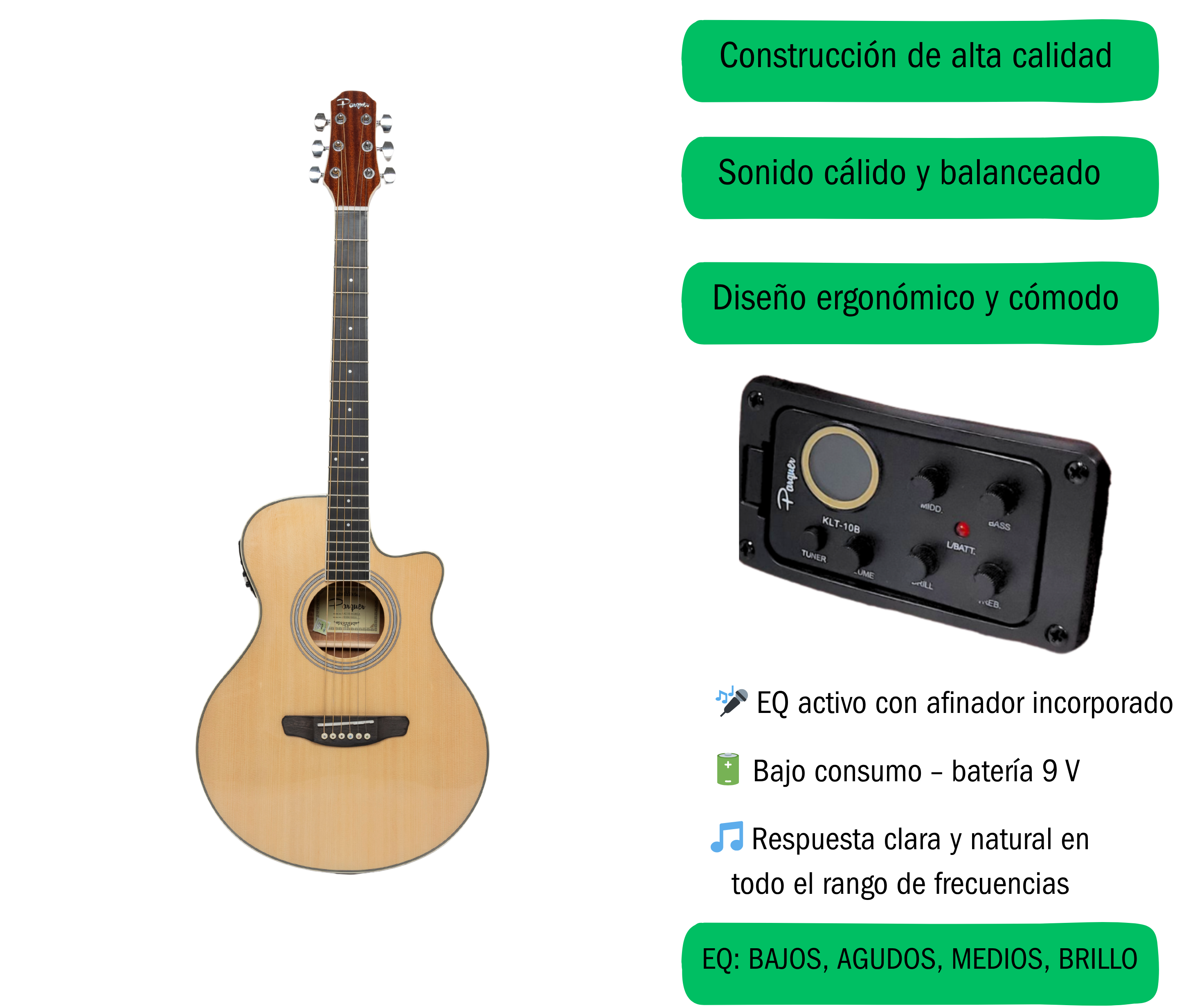 Guitarra Electroacústica Parquer Master Media Caja con Corte - Imagen 6