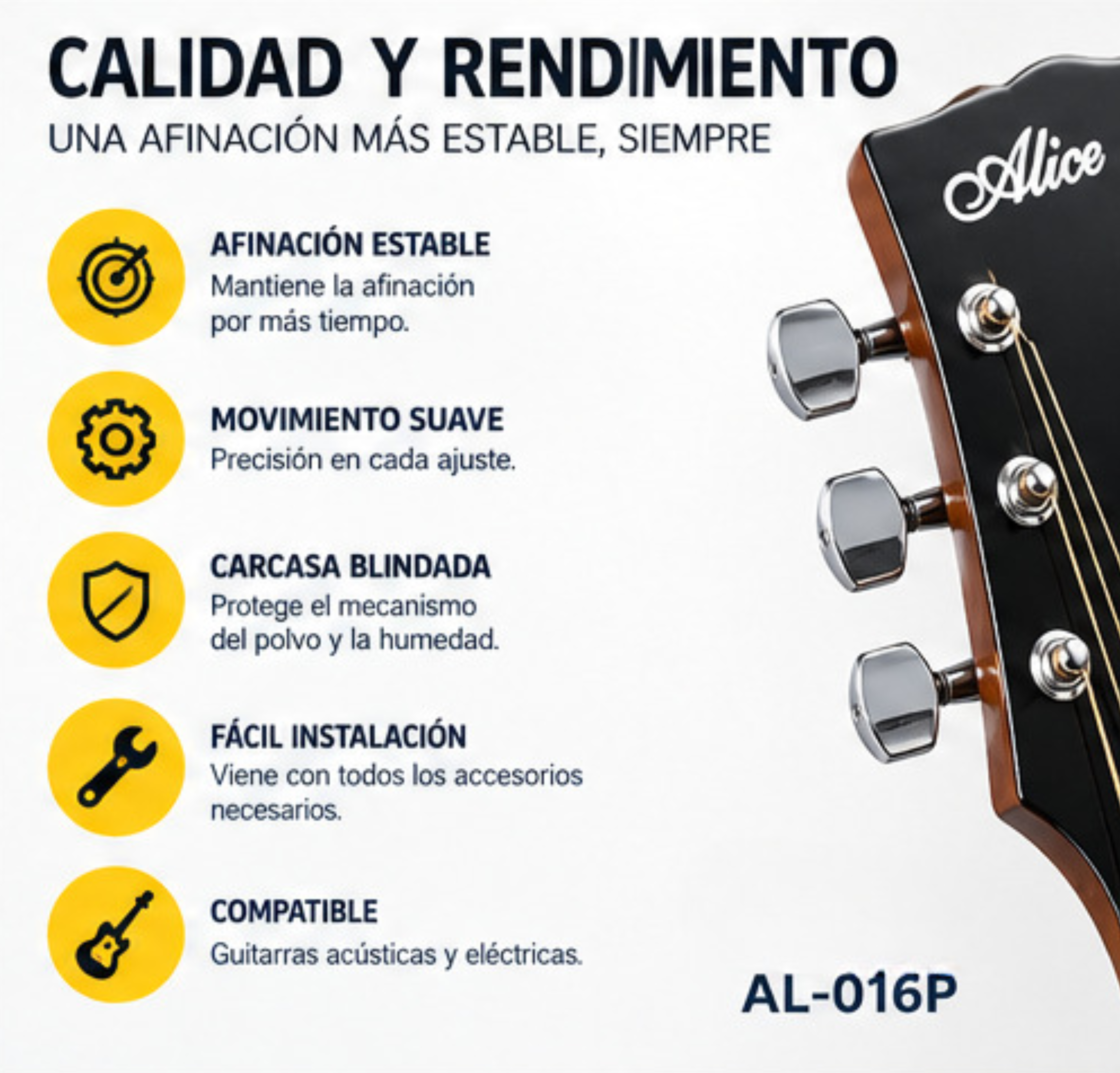 Juego de Clavijas Guitarra Eléctrica / Acustica Marca Alice - Imagen 2