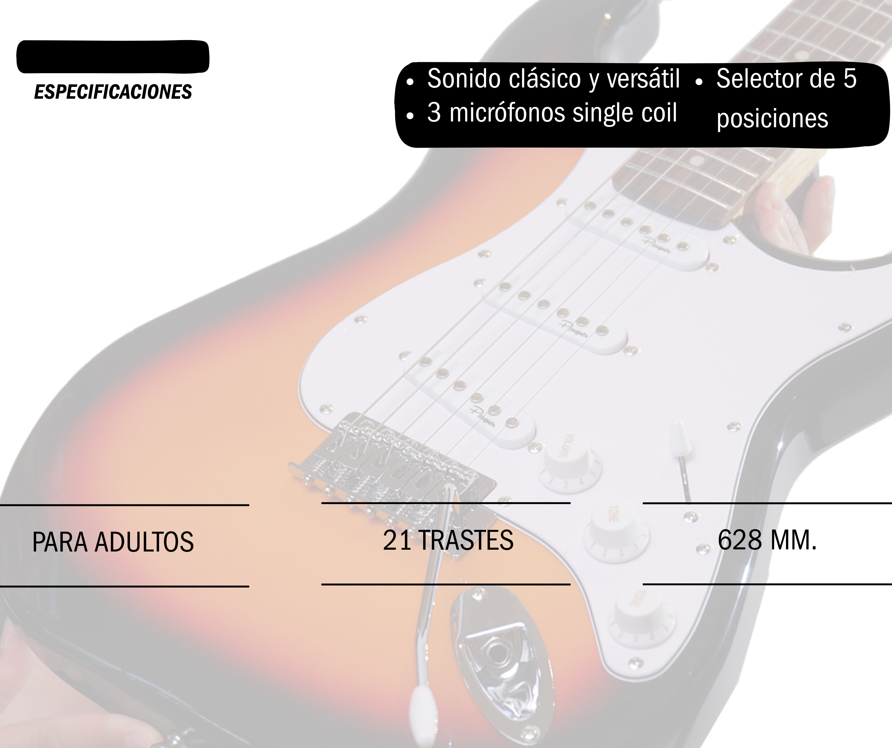 Guitarra Eléctrica Stratocaster Parquer Sunburst con Funda - Imagen 3