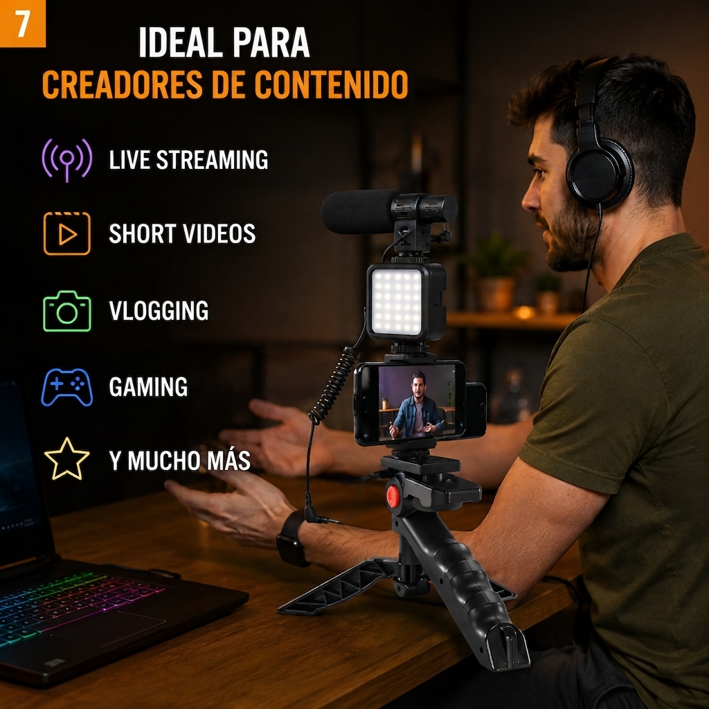 Kit Streaming Hügel Micrófono Luz Led Soporte Celular - Imagen 8