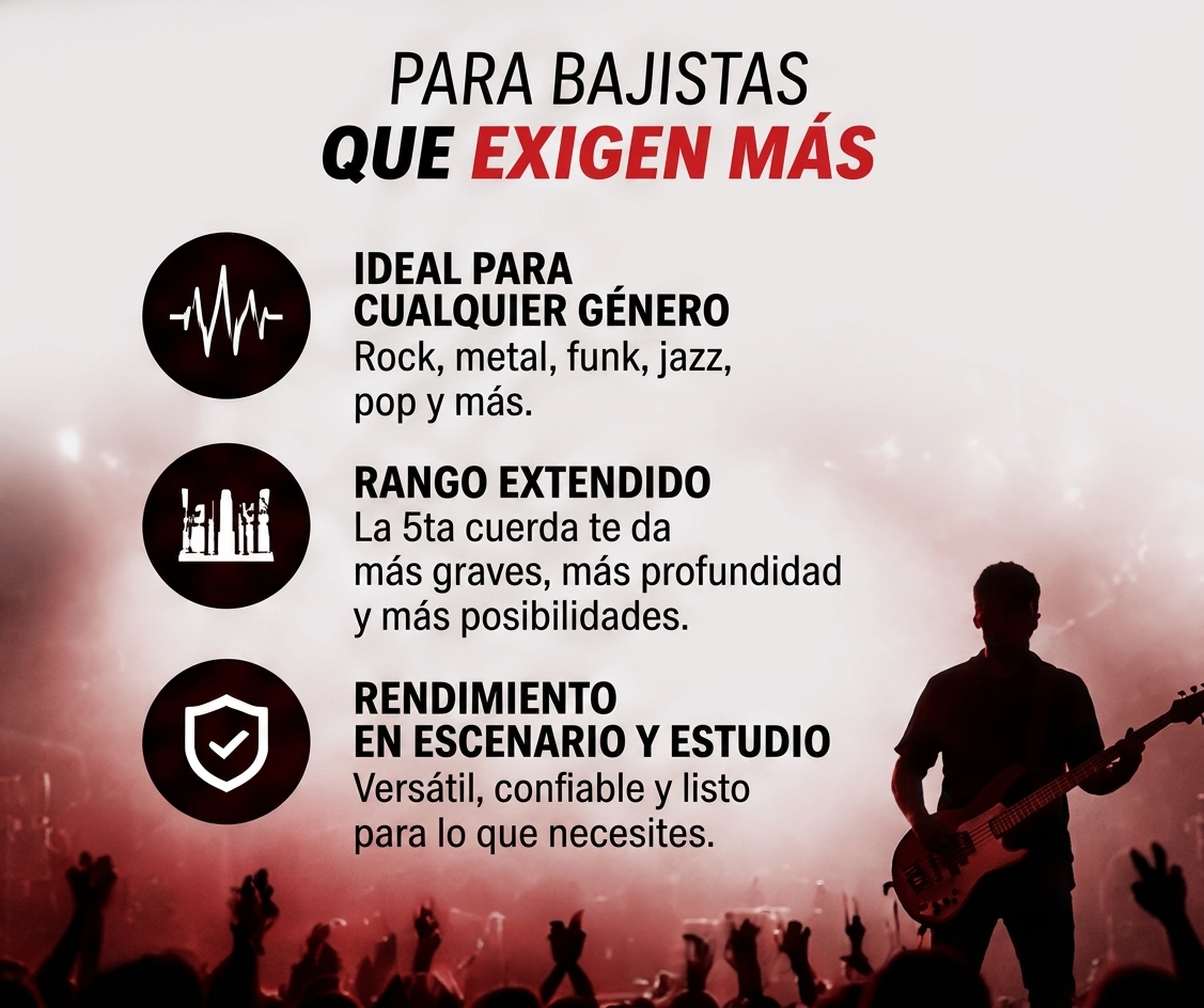Bajo ElectRico Activo 5 Cuerdas Parquer Rojo con Funda - Imagen 7