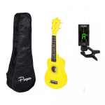 Ukelele Soprano Parquer Niños Madera Amarillo Funda Afinador