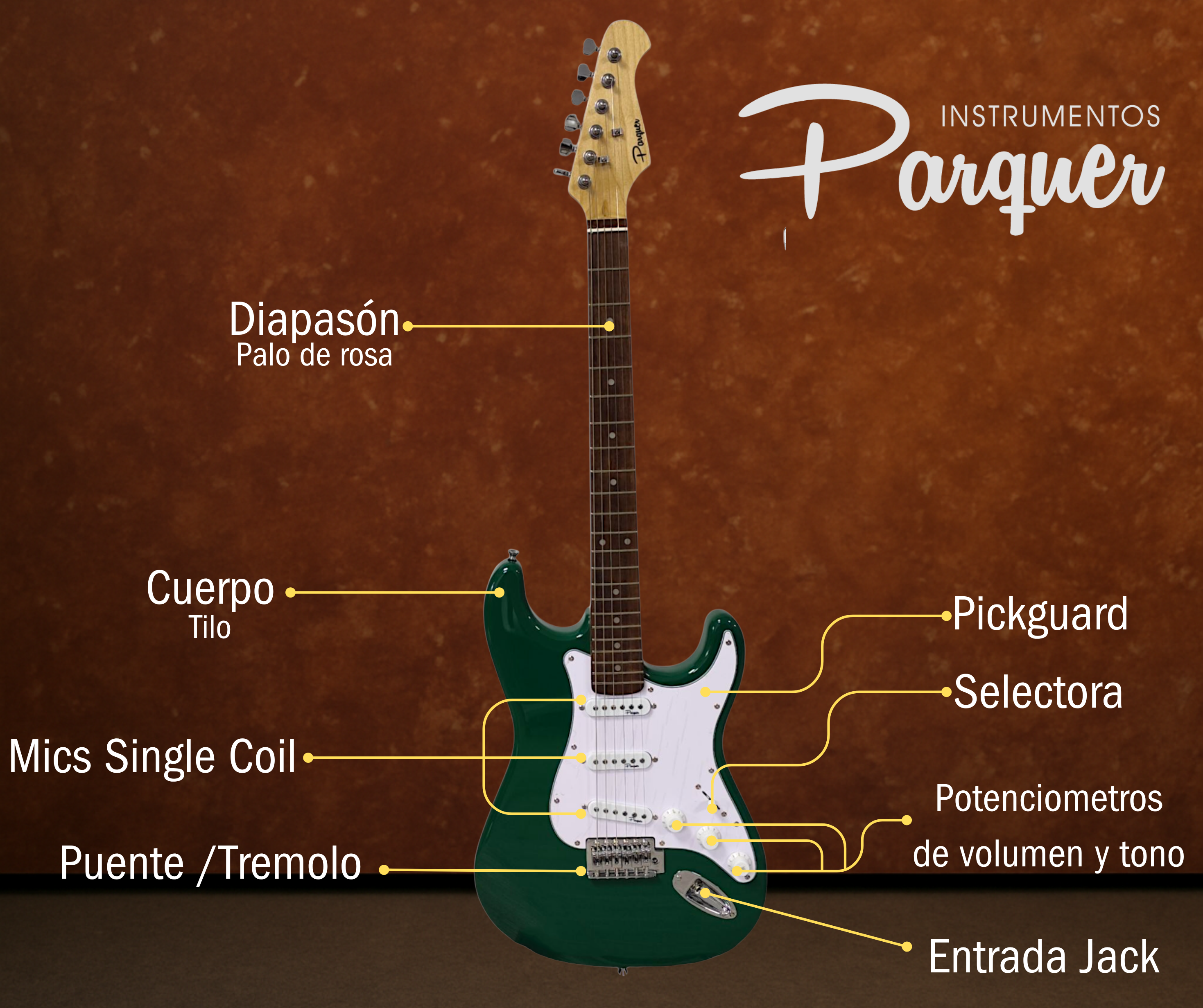 Guitarra Eléctrica Stratocaster Parquer Verde Con Funda - Imagen 2