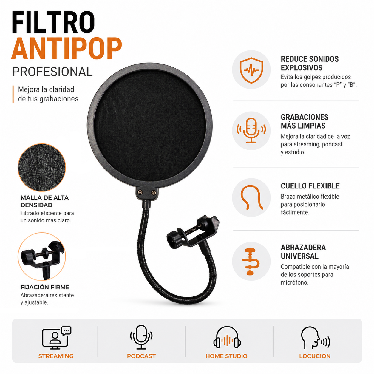 Filtro Anti Pop Hügel Para Soporte de Micrófono - Imagen 2