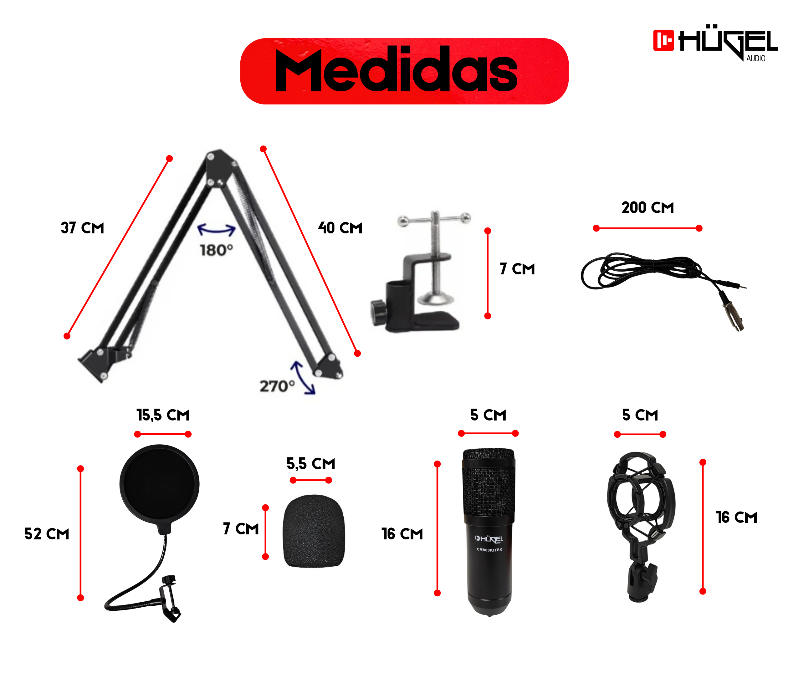 Micrófono Hügel Cm800 Kit Condensador Cardioide Negro - Imagen 2