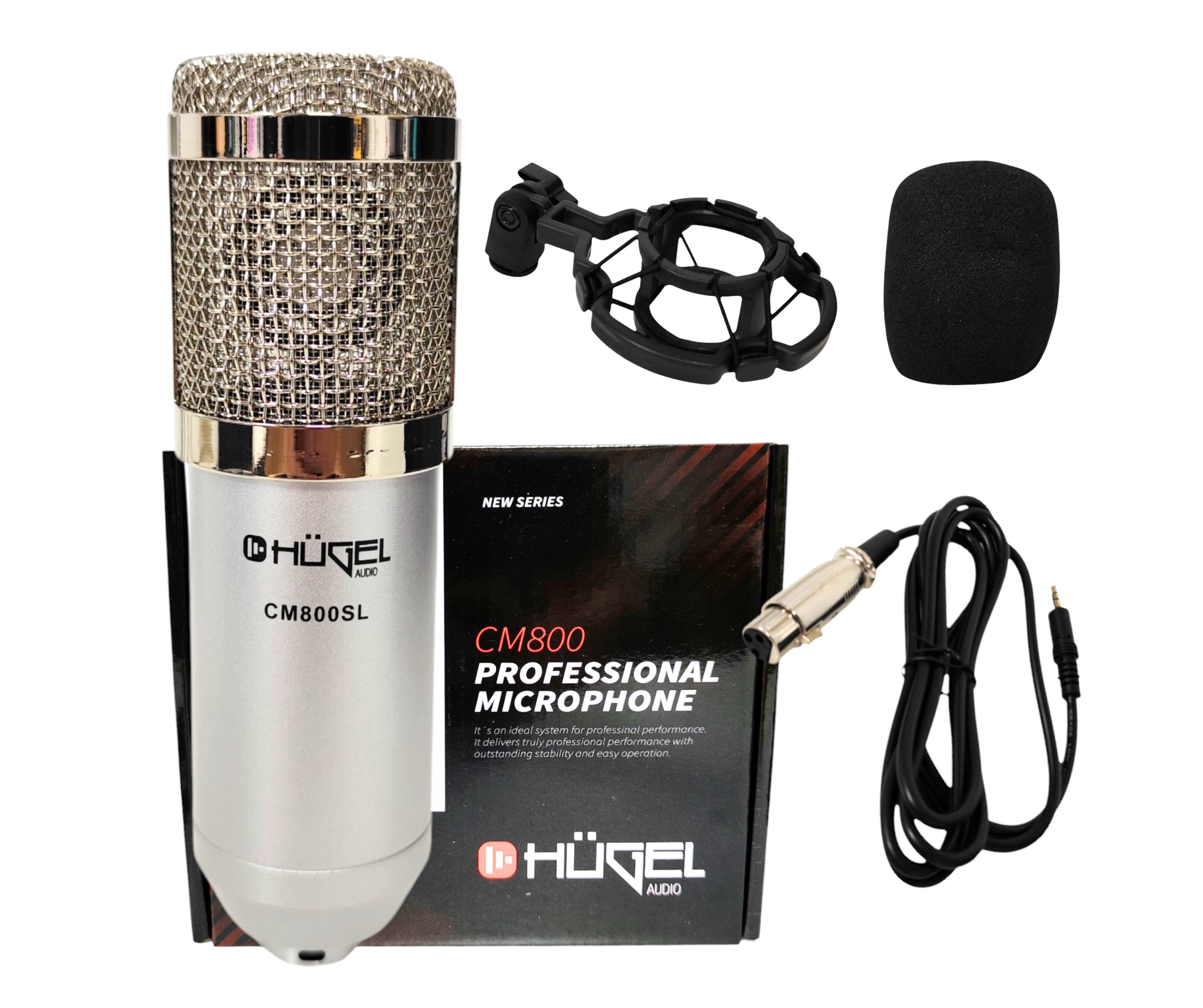 Microfono Condenser Hügel Plateado con Cable y Soporte Araña