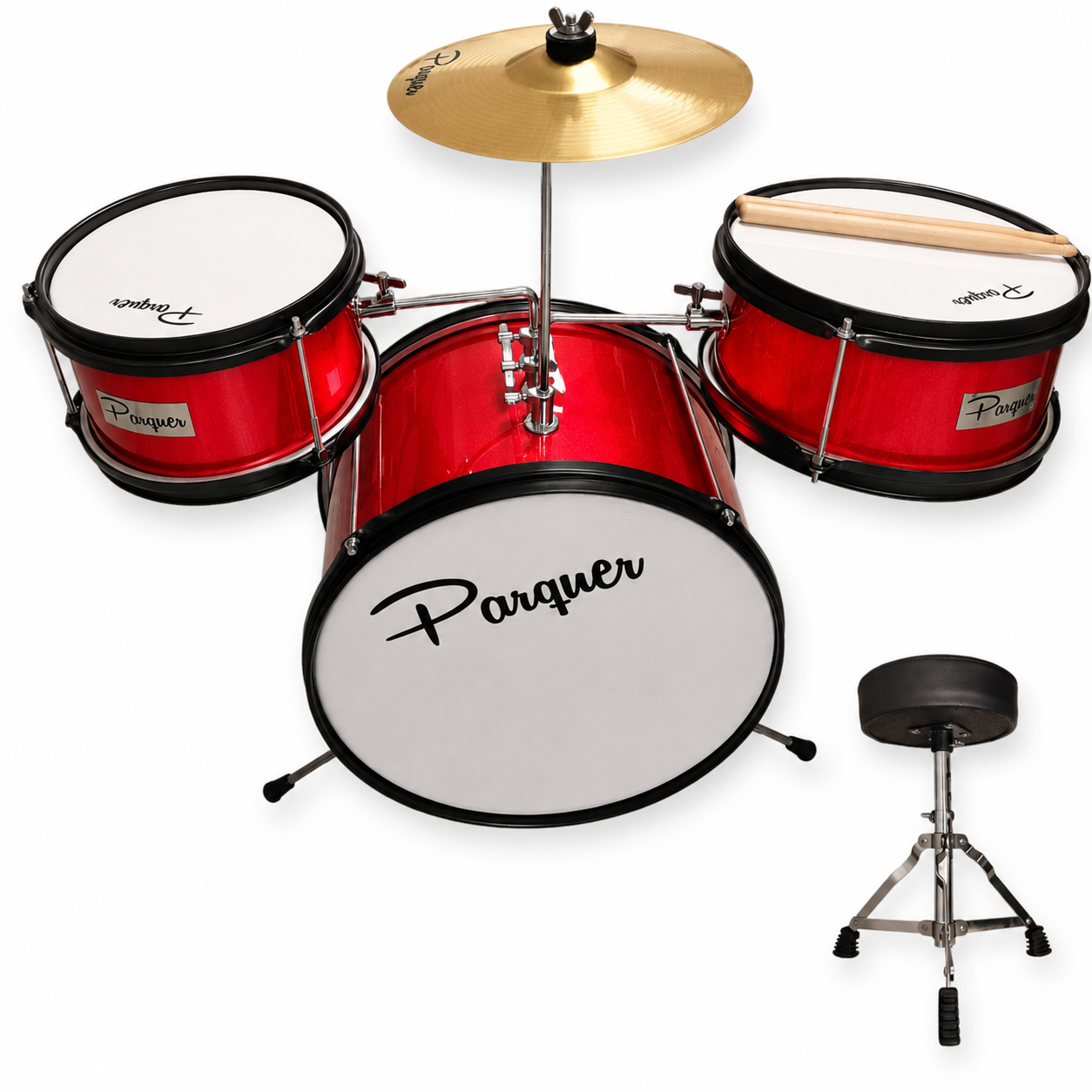 Batería Acústica Parquer Niños ROJA Pedal Banqueta Plato Banqueta