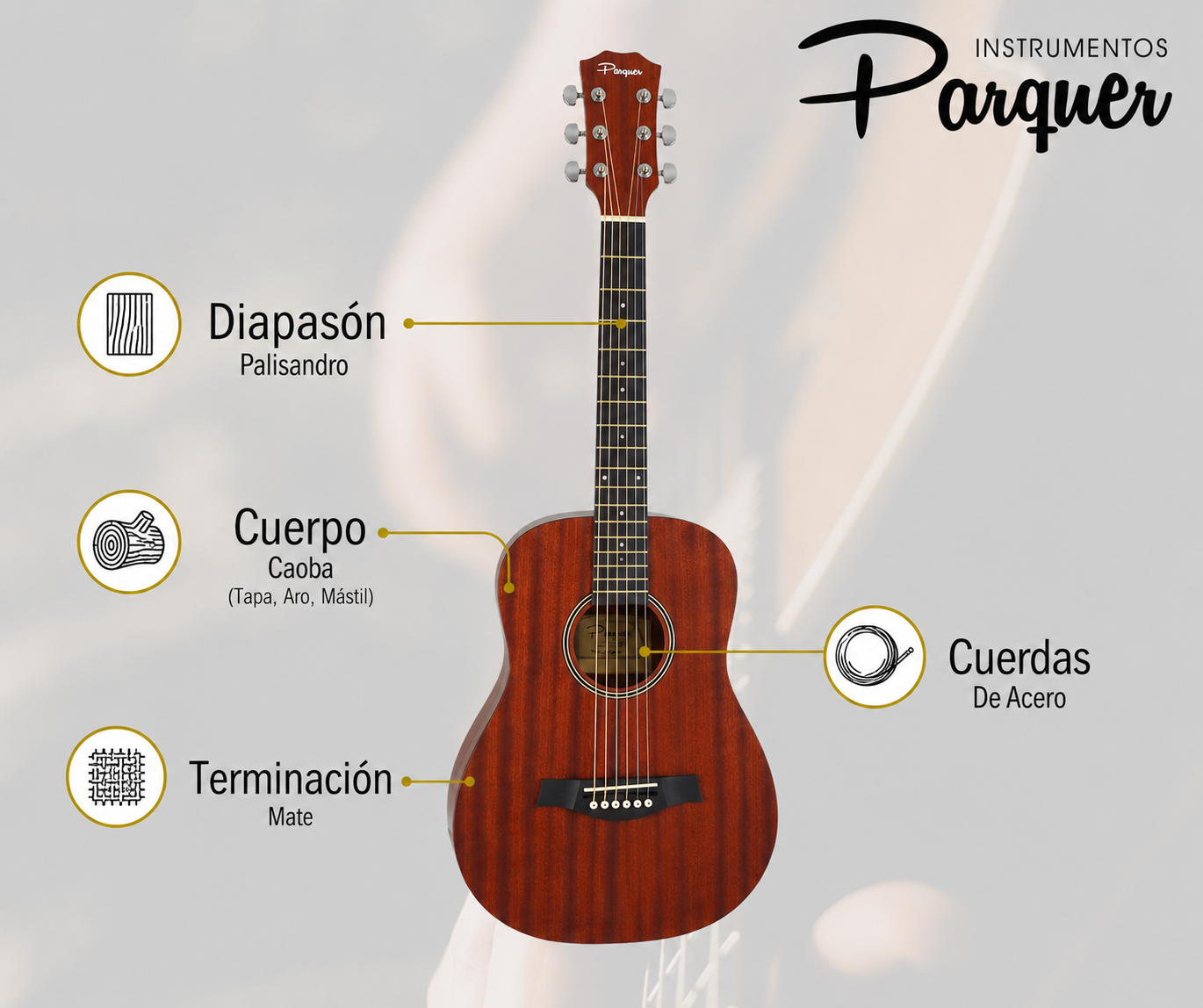 Guitarra Acustica Parquer Mini Baby 34 Marrón Oscuro - Imagen 3