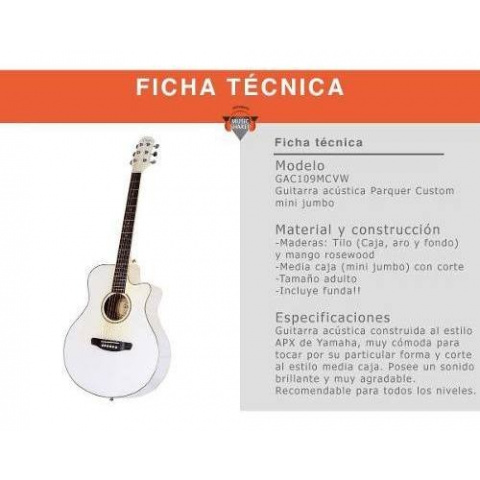 Converger Sada Vatio Guitarra Acustica Parquer Tipo Apx Blanca Media Caja Corte - Music Shaker
