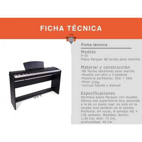 Piano Eléctrico Parquer 88 Teclas Martillo Con Mueble P9WO