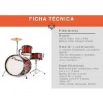 Batería Reforzada Niños Parquer Roja Pedal, Banqueta, Plato - Imagen 3