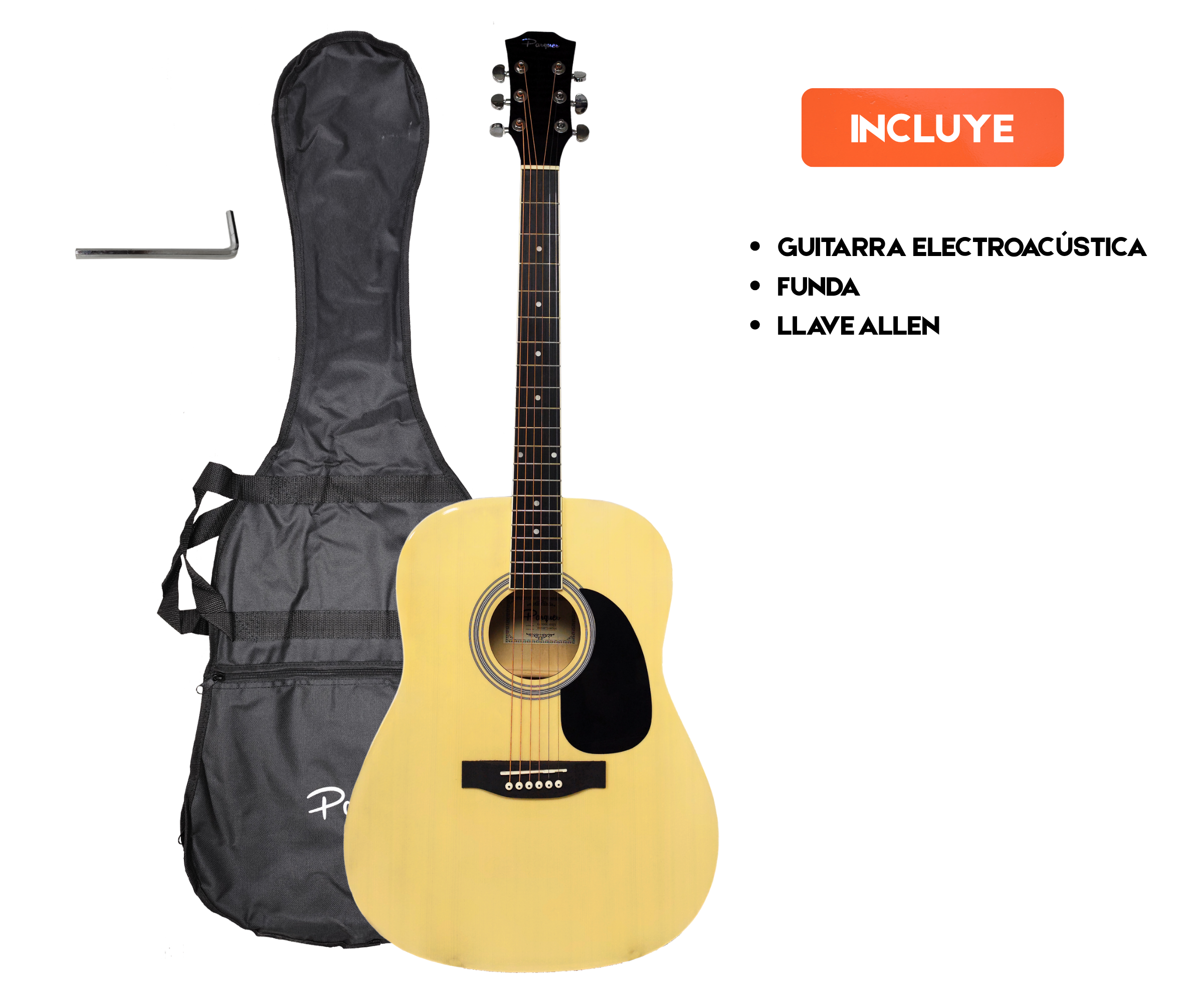 Guitarra Electroacústica de 41 Pulgadas Parquer Marrón Claro con Funda - Imagen 3