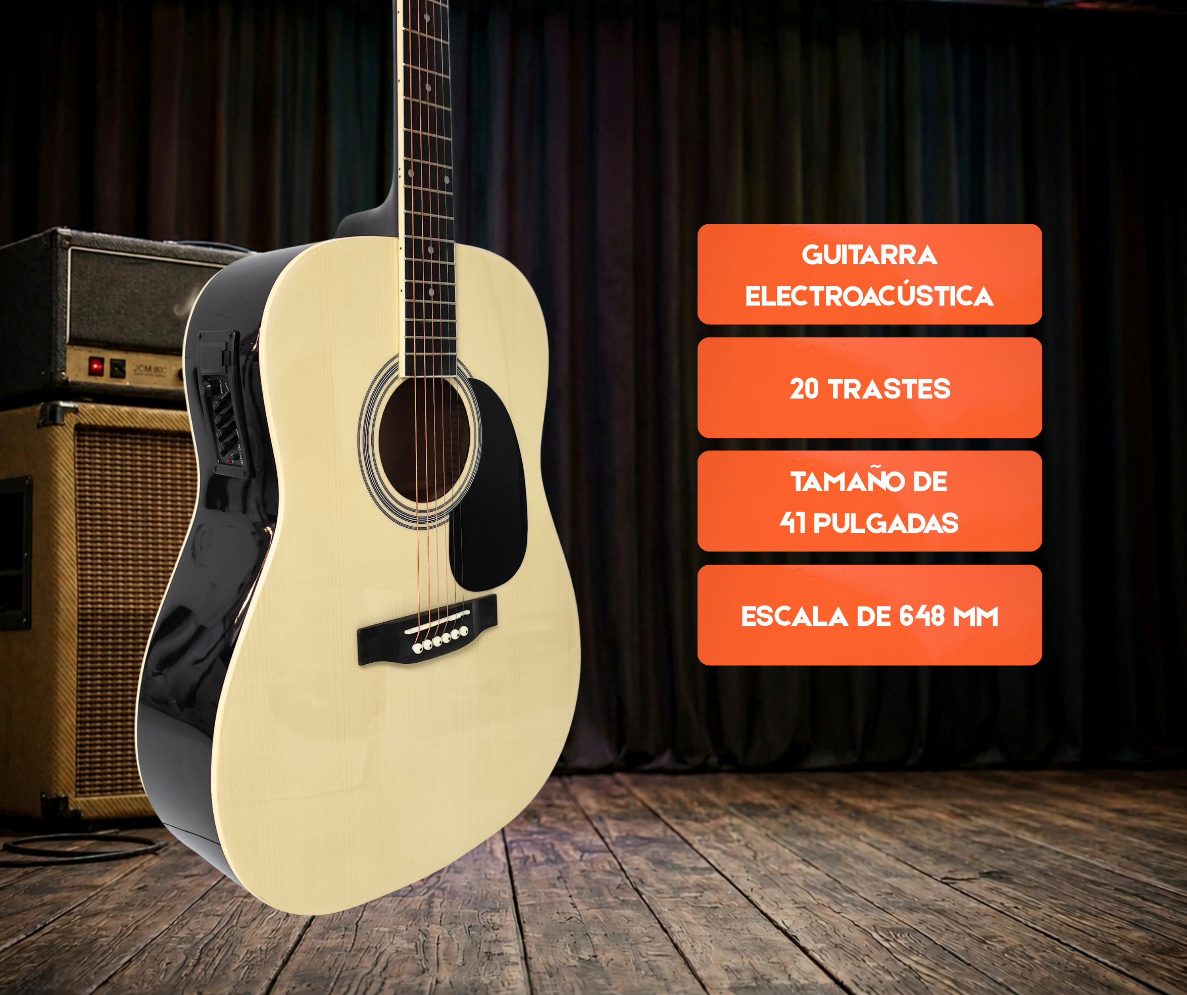 Guitarra Electroacústica de 41 Pulgadas Parquer Marrón Claro con Funda - Imagen 2