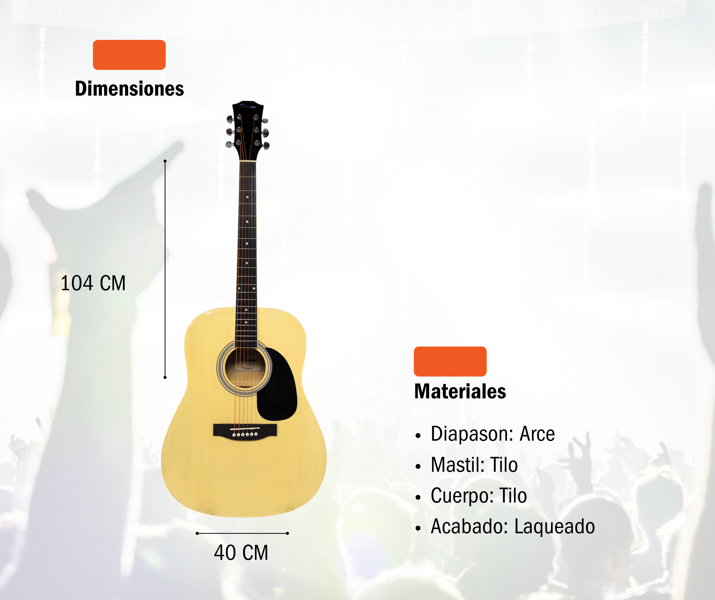 Guitarra Electroacústica de 41 Pulgadas Parquer Marrón Claro con Funda - Imagen 4