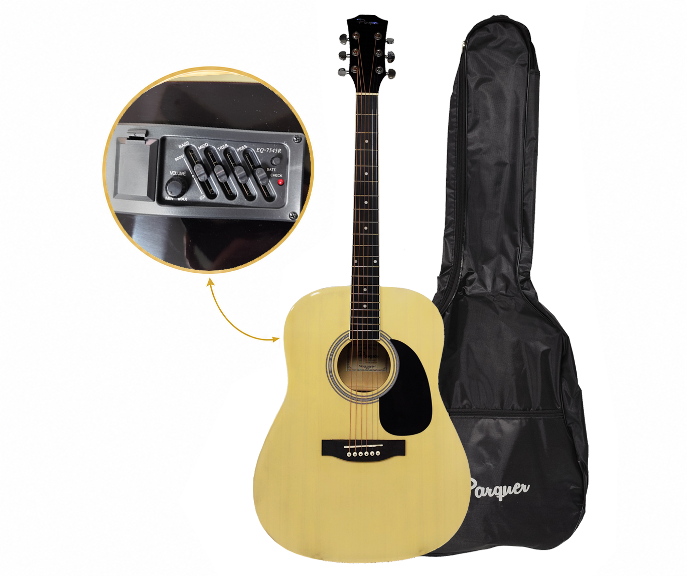 Guitarra Electroacústica de 41 Pulgadas Parquer Marrón Claro con Funda