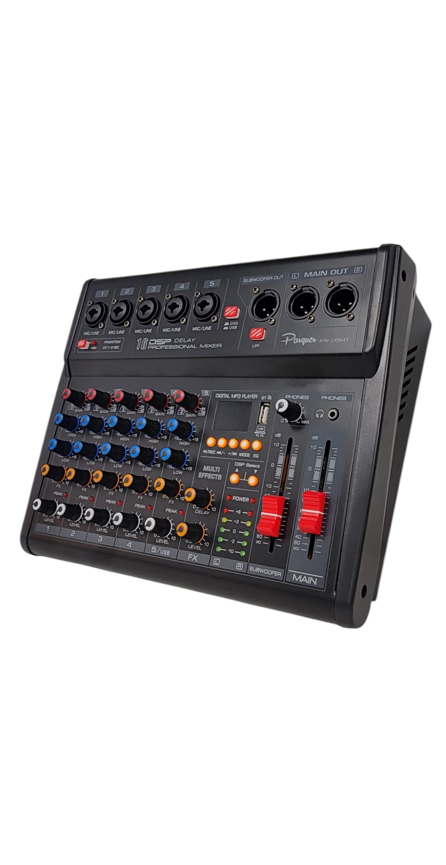 Consola Mixer Potenciada Parquer 5 Ch USB Efectos Phantom