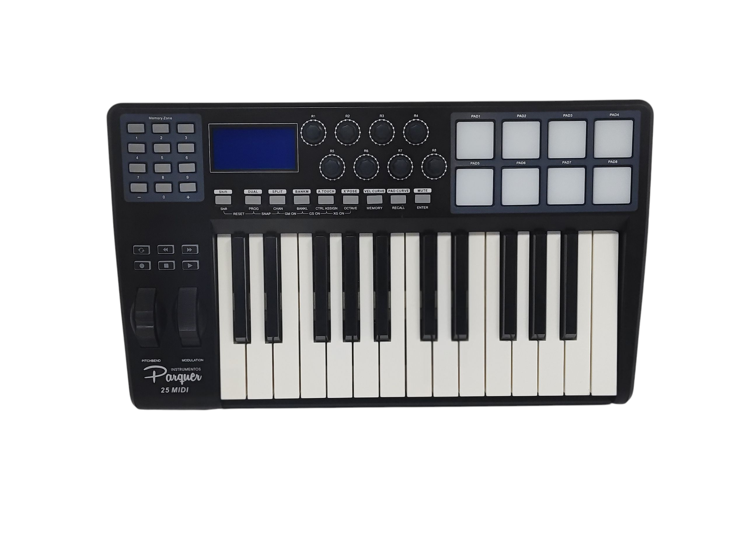 Controlador Midi 25 Teclas 8 Pads Lcd Parquer