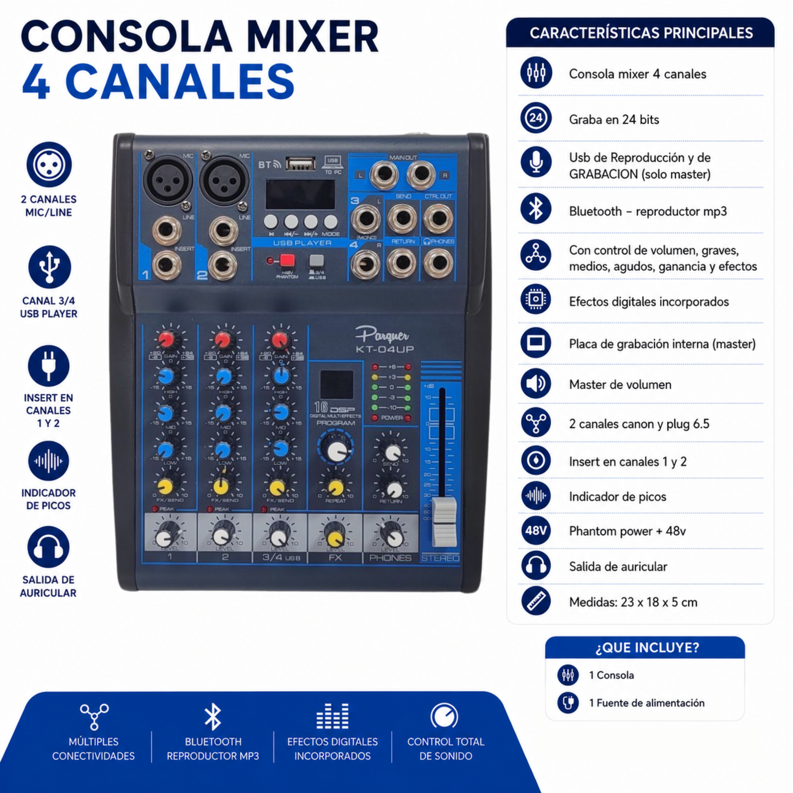 Consola Mixer Parquer 4 Canales con Efectos - Imagen 3