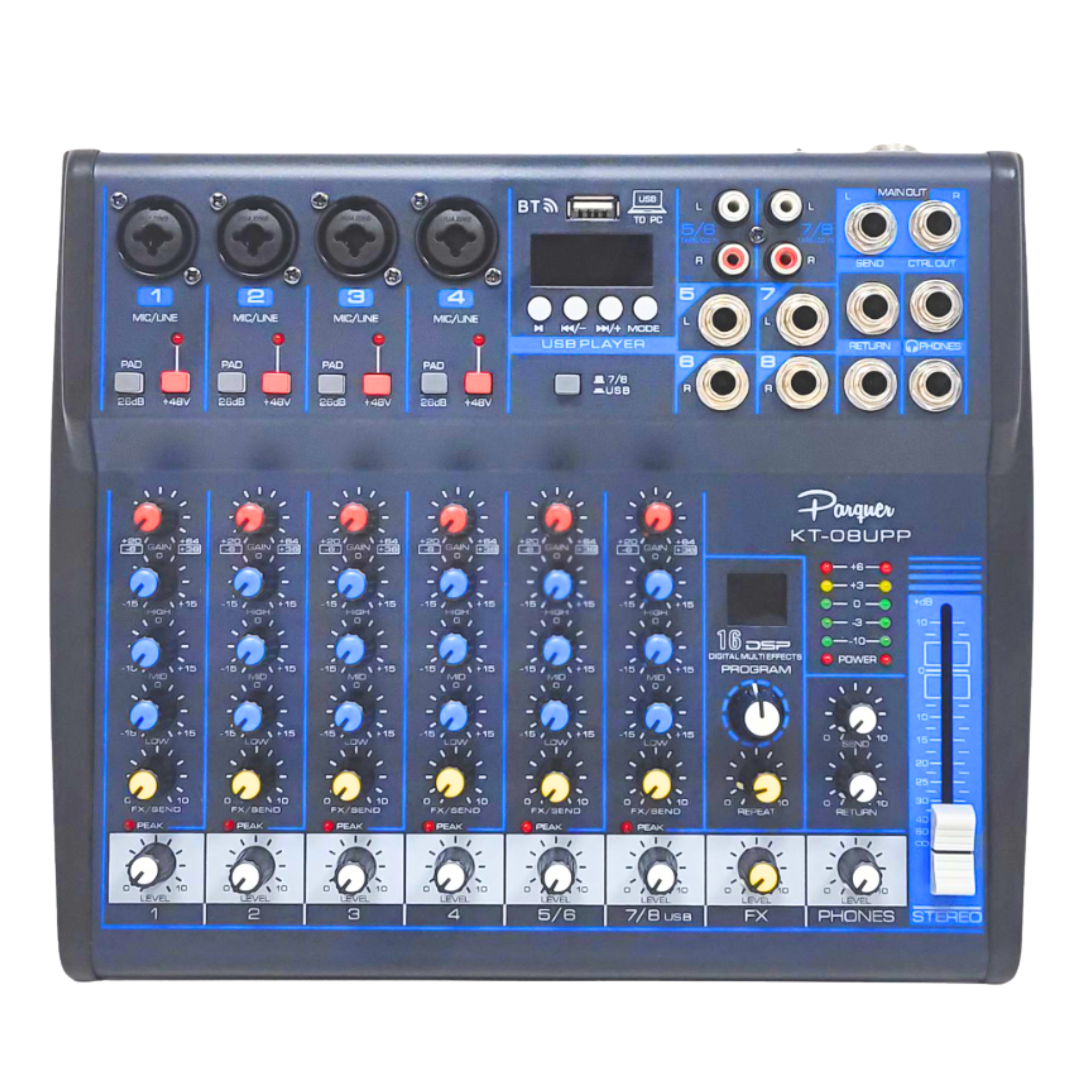 Consola Mixer 8 Canales Parquer Kt-08up 4 Mono 2 Stereo