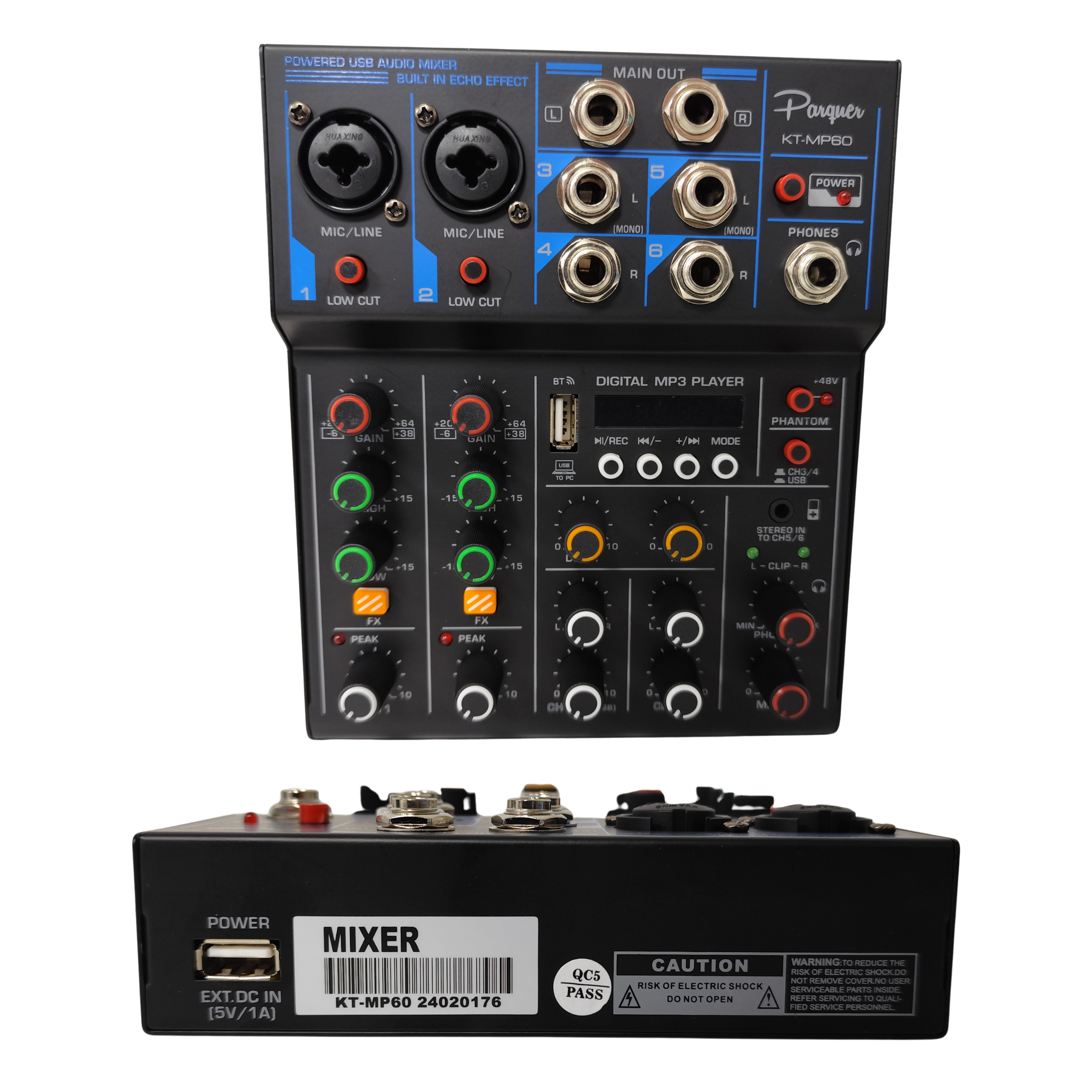 Consola Mixer Parquer 6 Canales USB Phantom Efectos - Imagen 2