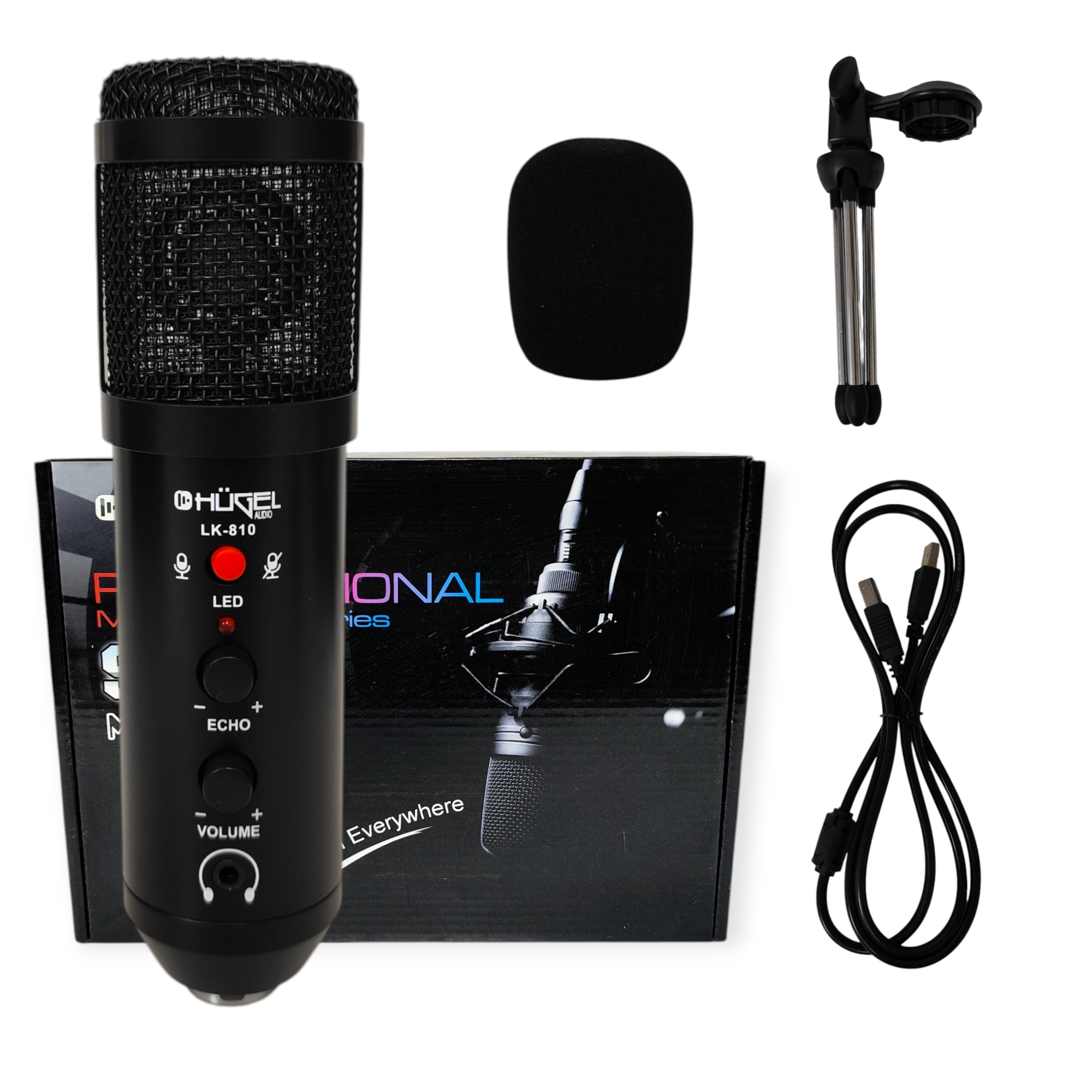 Micrófono Condenser Hügel Estudio Grabación USB Soporte