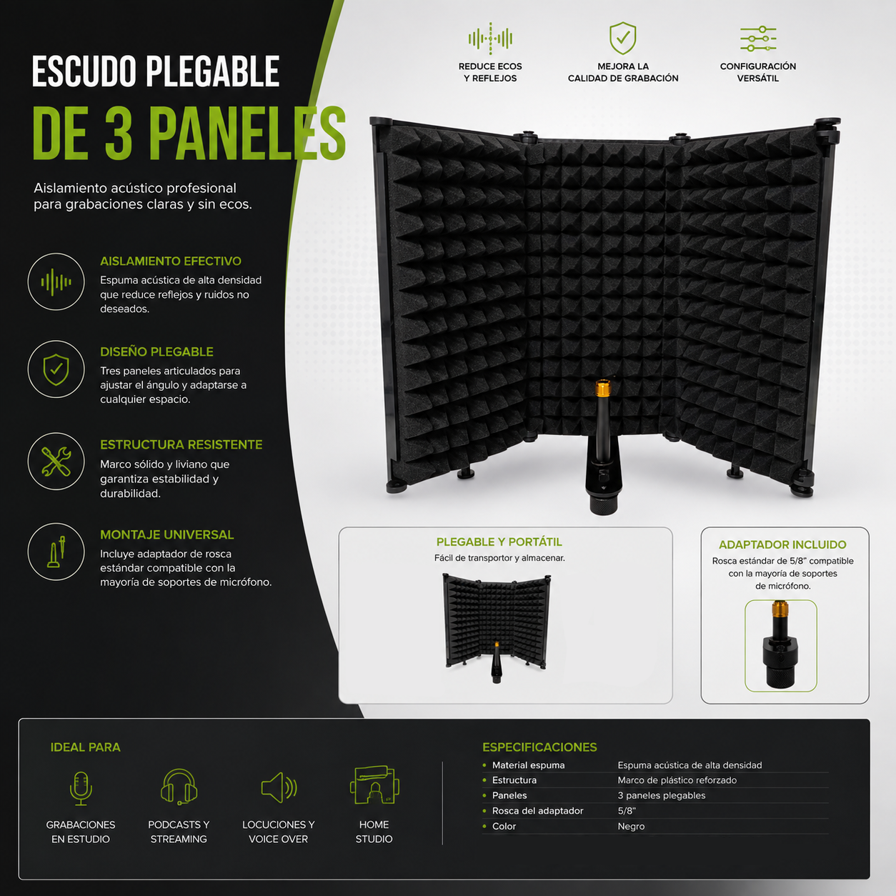 Paneles Acusticos Espuma Hügel 3 Placas Aislantes Plegables - Imagen 2